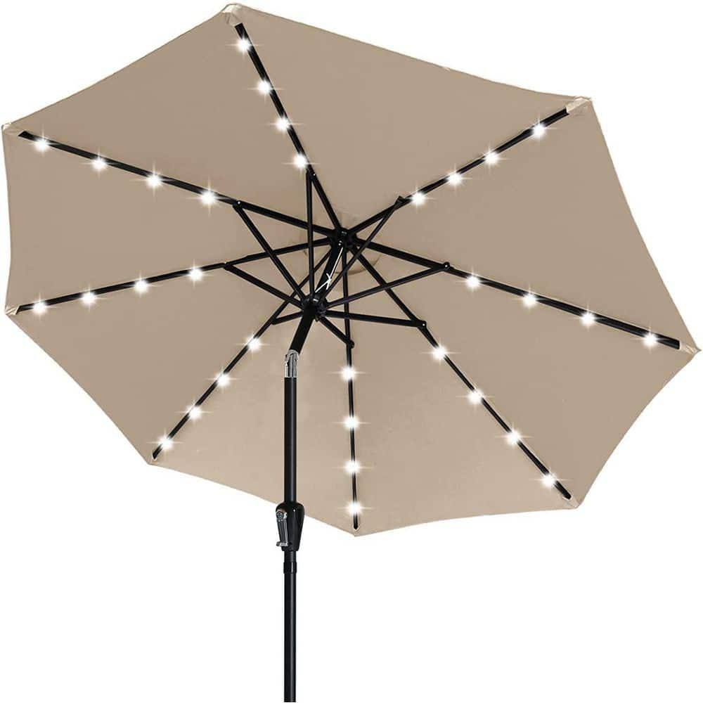 7.5 ft. Aluminum Market Solar LED Tilt Outdoor Patio Umbrella with 32LED Lights in Khaki