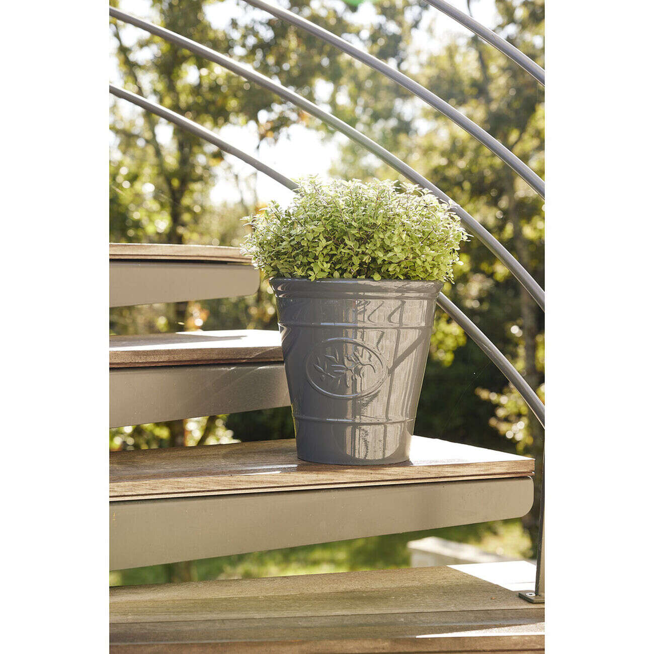 Cache pot motif provençal plastique gris Ø30xH30cm