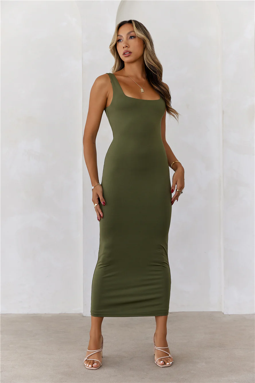 HELLO MOLLY BASE Premium Bodycon Maxi Dress Army