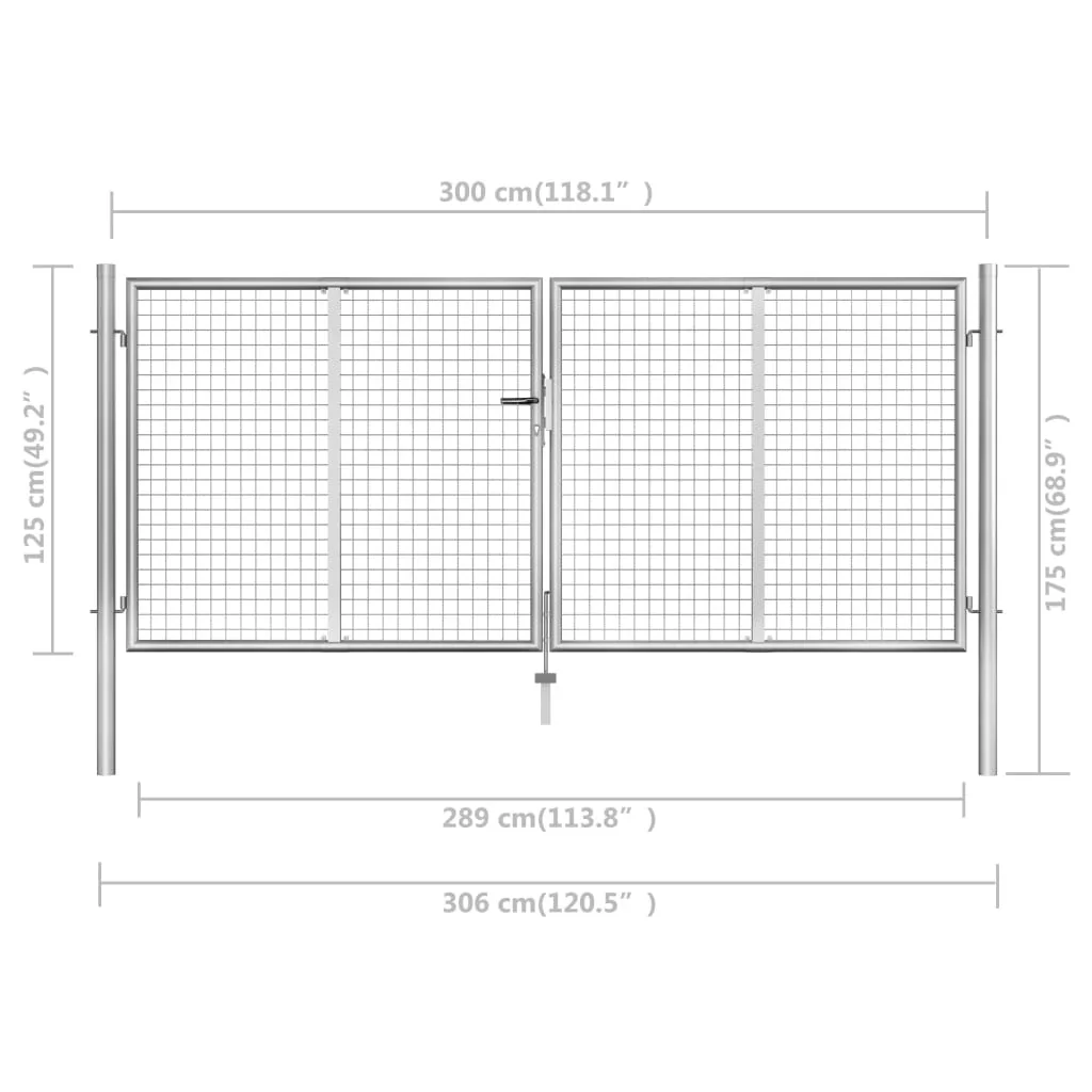vidaXL Garden Gate Fence Wall Privacy Screen Fence Galvanized Steel Silver