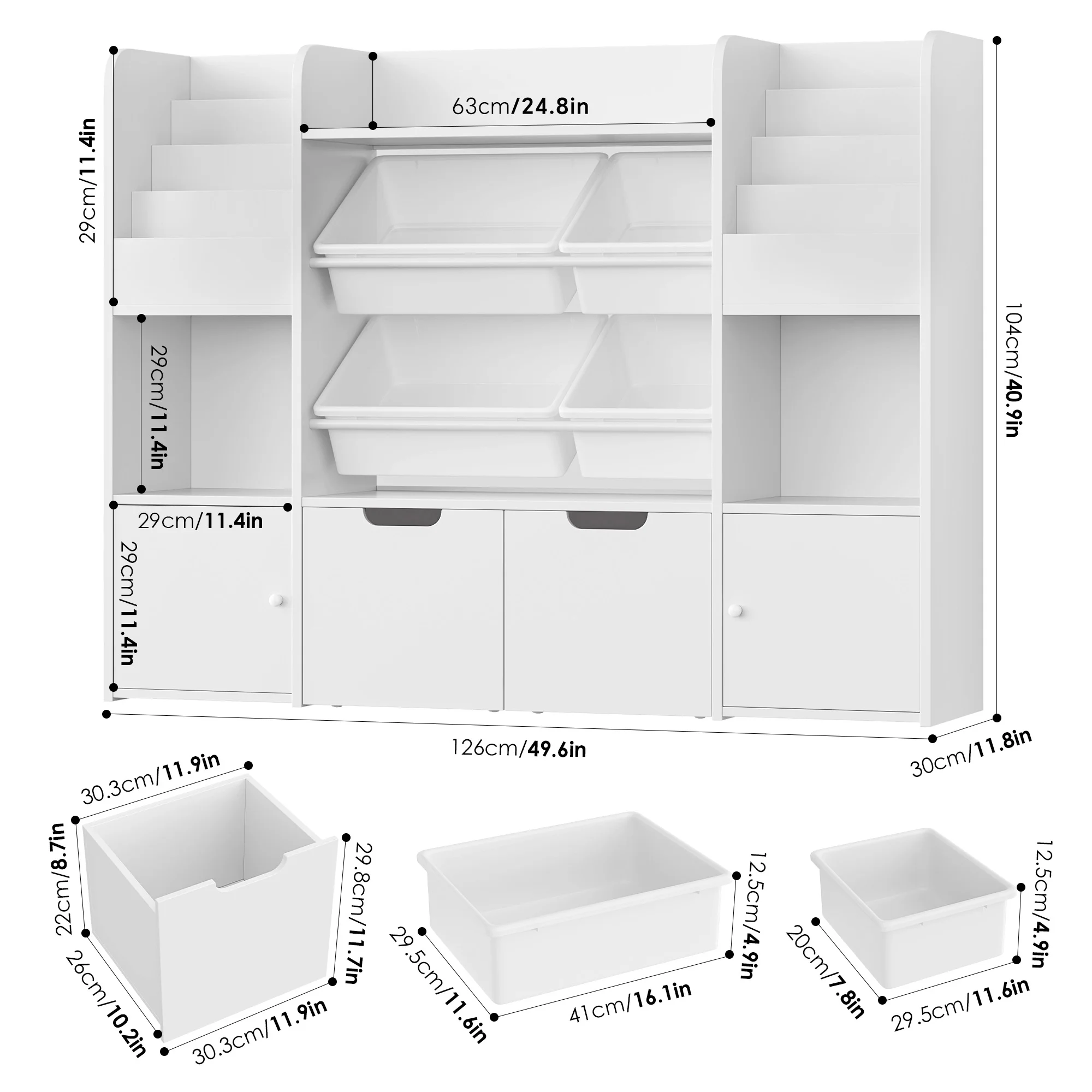 Kids Bookcase Toy Storage Organizer, Wooden Toy Organizer of 4 Bins 2 Removable Drawers for Home Bedroom, Kids Bookshelf Toy Box with Book Rack, White(White) - Image 4