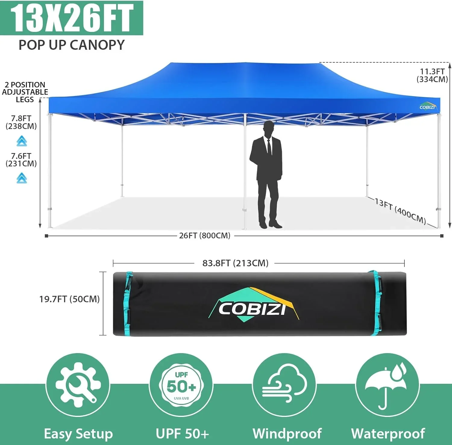 Tente pliante robuste COBIZI 10x20, 6 parois latérales, pour événements commerciaux, mariages et réceptions