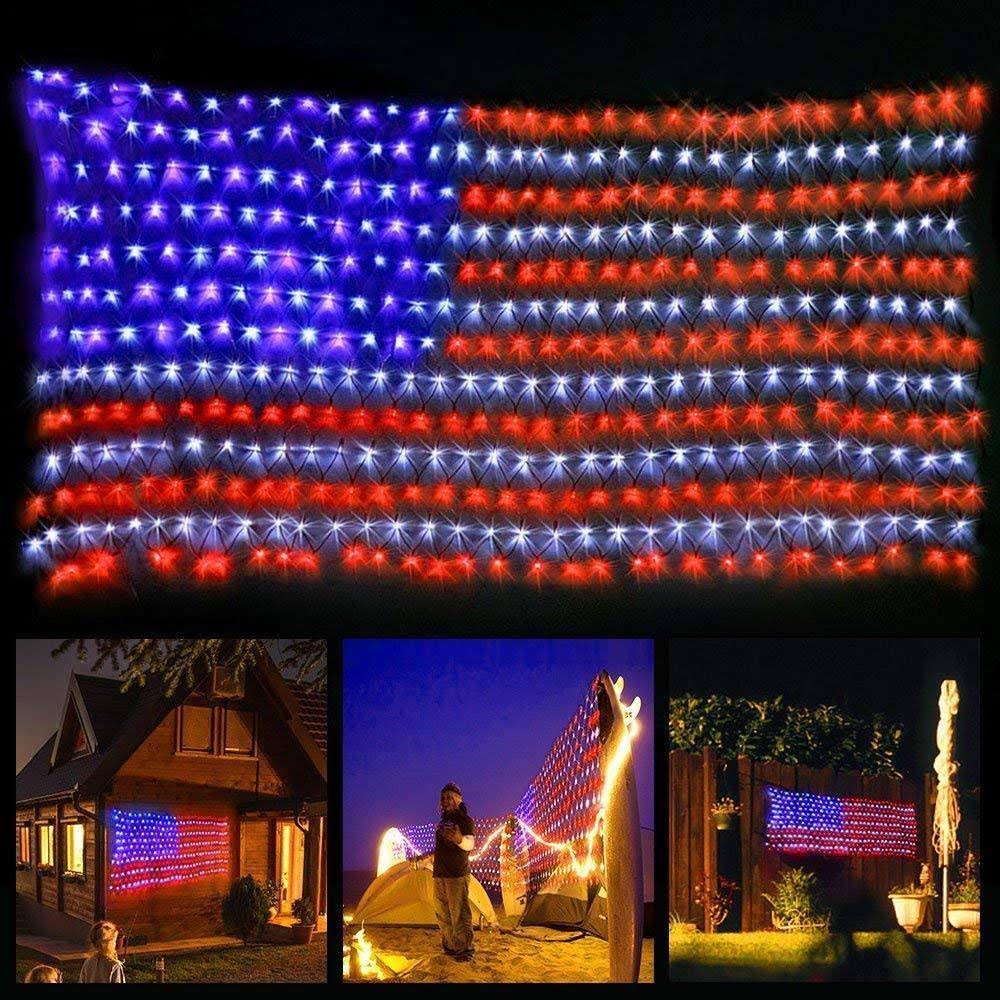 420 LED American Advanced Flag String Lights Waterproof LED Flag Net Light of The United States for Yard Garden Decoration Festival Holiday Party