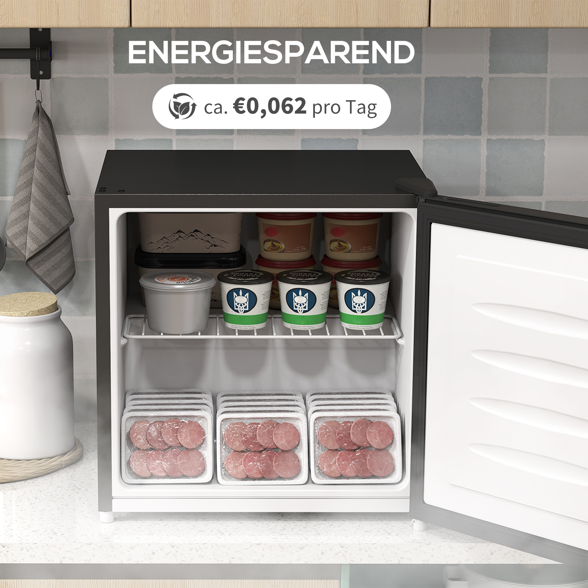 HOMCOM Mini-Vriezer 35 L Vriesbox Elektrisch Vrijstaand 45 W Mini Vriezer 47 x 44,2 x 48,8 cm Zwart