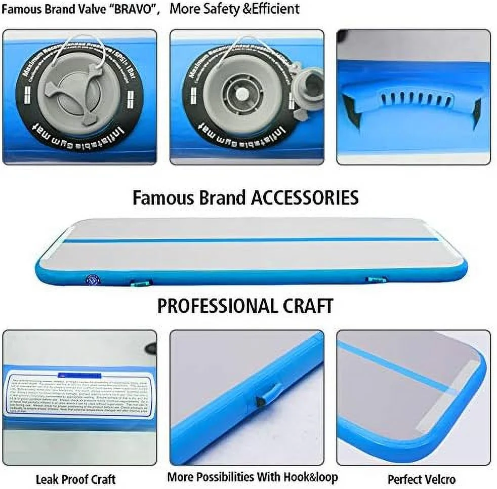 Gymnastics Mat Set 10FT Inflatable Tumbling Mat, 39*24 inch Air Roller Gymnastics Barrel and 3 Air Block with 800W Air Pump for Training Cheerleading Home Use Yoga and Water Use(Blue-5PCS) - Image 8