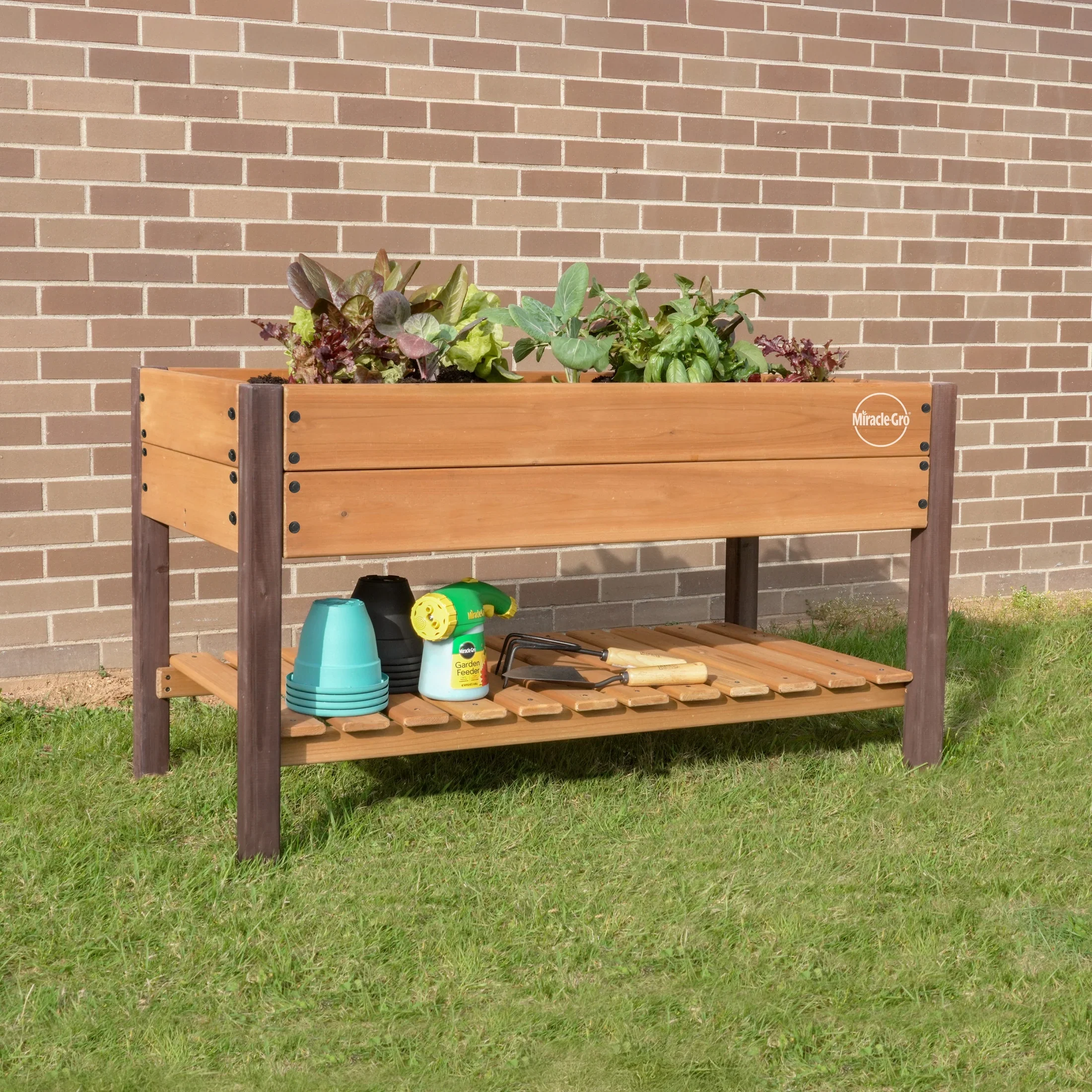 Miracle-Gro Wood 2 x 4 ft. Raised Garden Planter with Shelf
