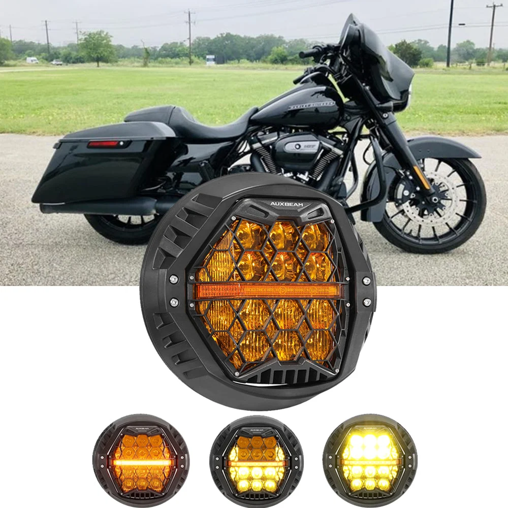 7 Inch 120W DOT Motorcycle LED Headlight Assembly with Amber DRL & Honeycomb Design (Hi/Lo Beam) for 2014-2018 FLHXS Street Glide Special