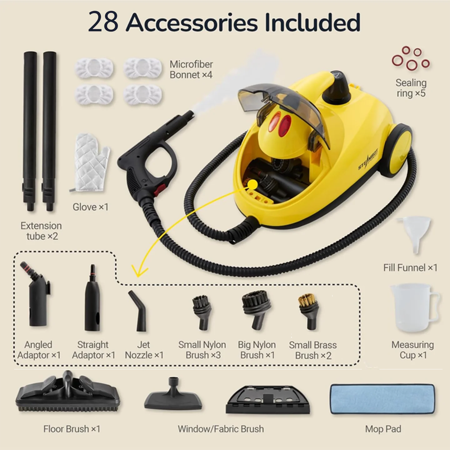 STEAMBOT Steam Cleaner with 28 - in - 1 Powerful, Applicable to Different Floor Materials Strong Rotational Force and Convenient to Use