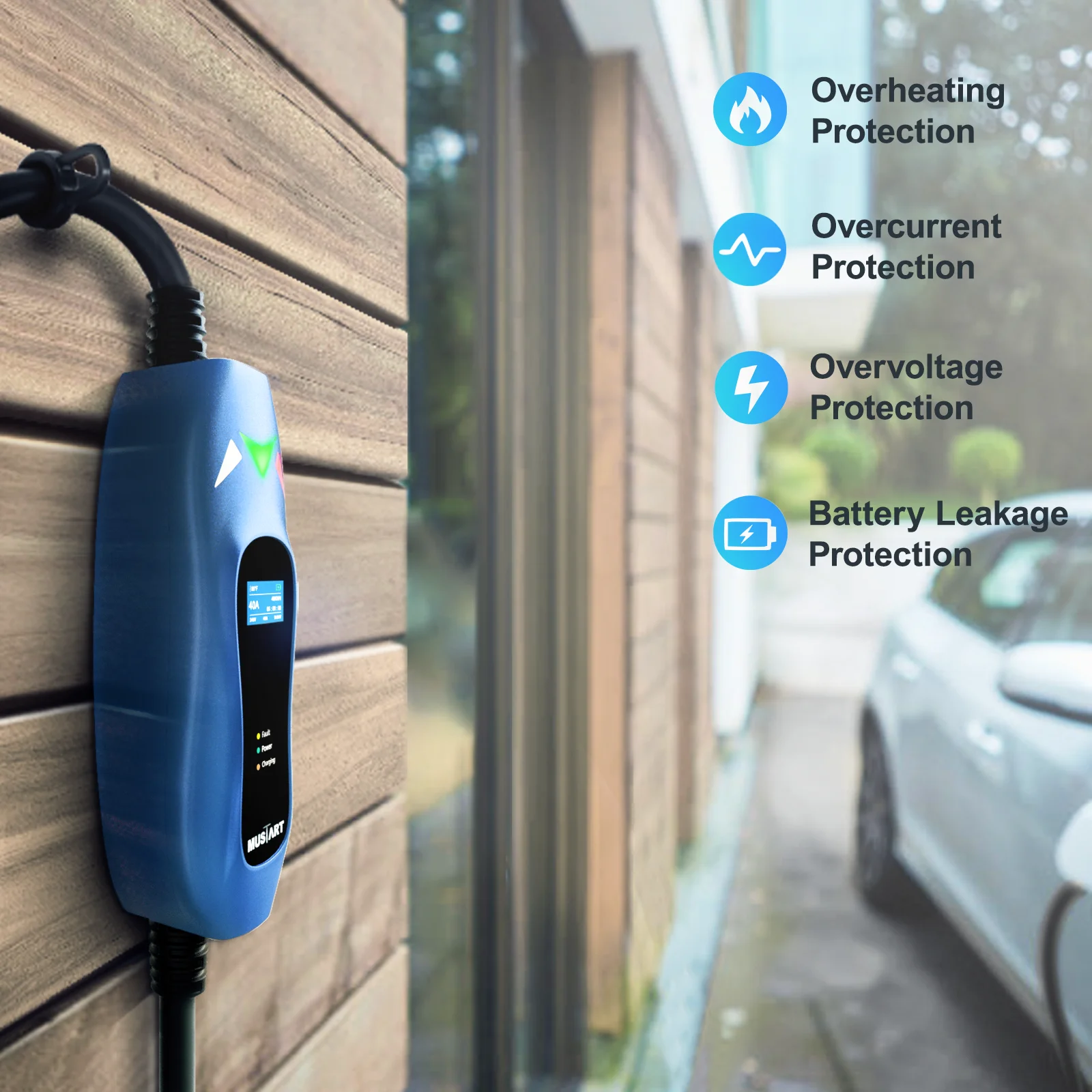 MUSTART Level 2 Portable EV Charger (40 Amp, 240 Volt, 25ft Cable), Electric Vehicle Charger Plug - in EV Charging Station with NEMA 14 - 50P