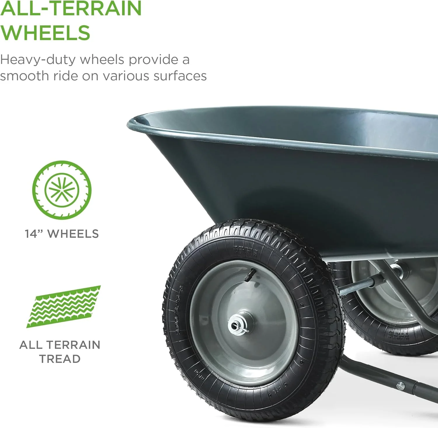 HLL Dual-Wheel Home Utility Yard Wheelbarrow Garden Cart w/Built-in Stand for Lawn, Gardening, Construction Dark Gray(Dark Gray) - Image 7