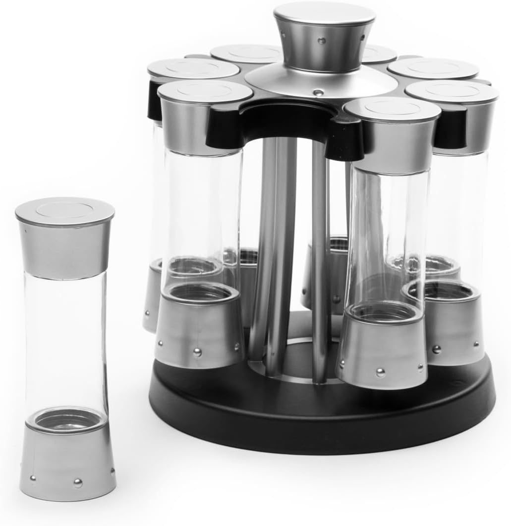 Kitchen Art Spice Rack Select-A-Spice Auto-Measure Carousel 12 Compartments Black 8.75 x 8.75 x 6 inches