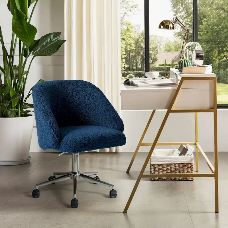 Boucle Swivel Office Chair with Rolling Wheels