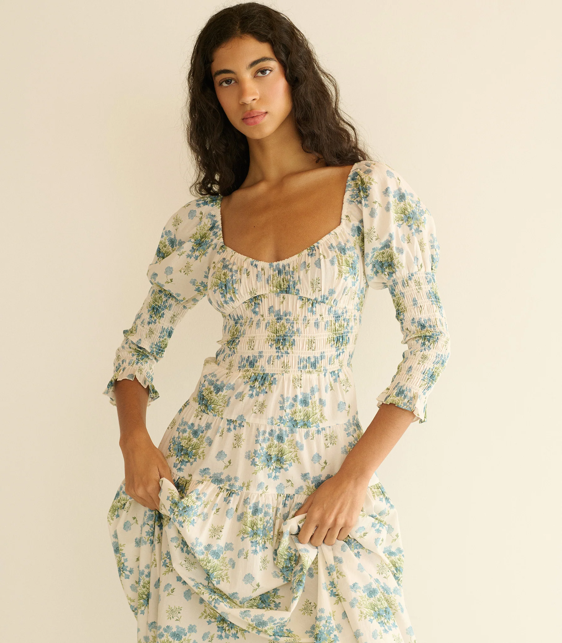 SERAPHINA DRESS -- CRÈME LANTANA FLORAL