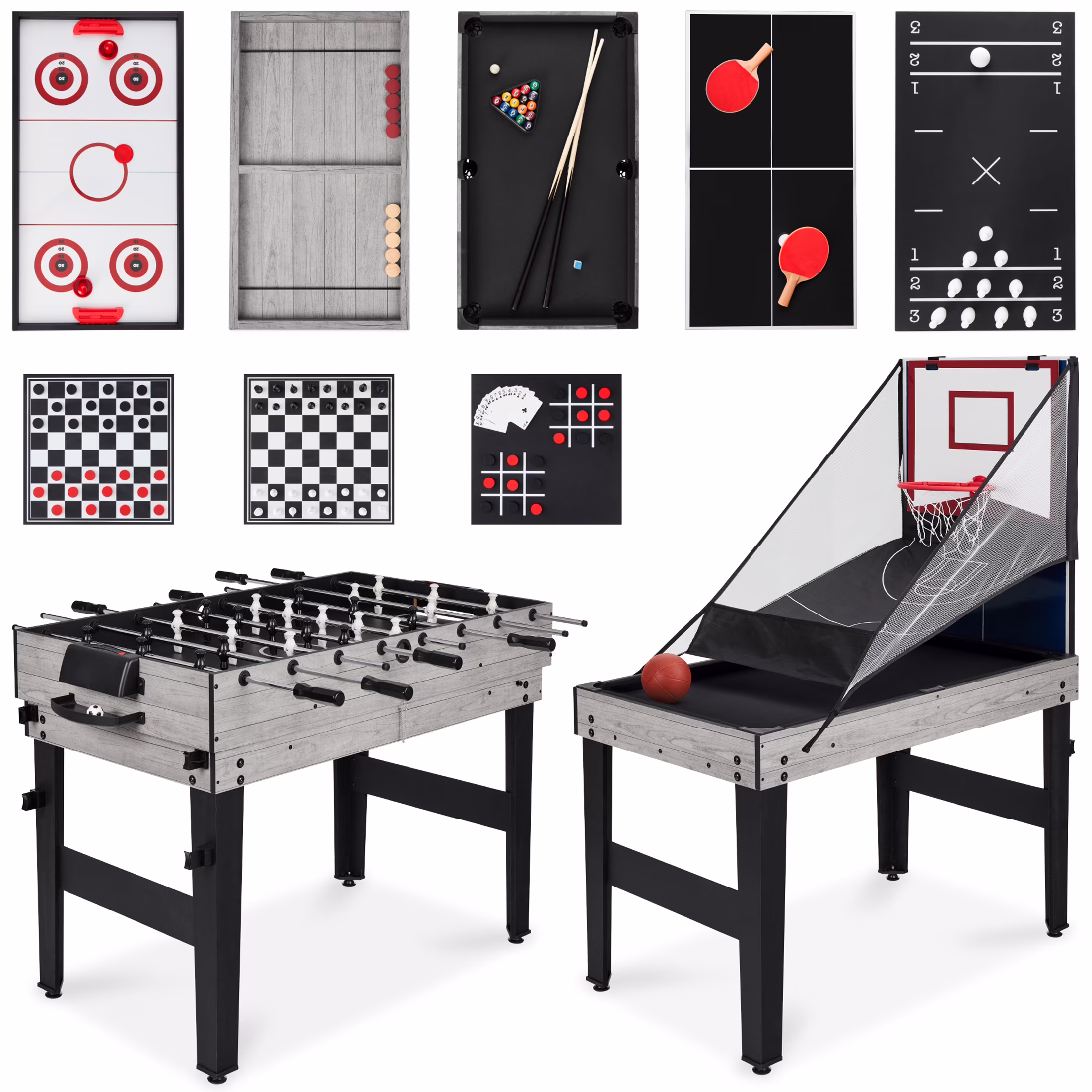 13-in-1 Combo Game Table Set w/ Ping Pong, Foosball, Basketball, Hockey, Archery Natural(Natural) - Image 3