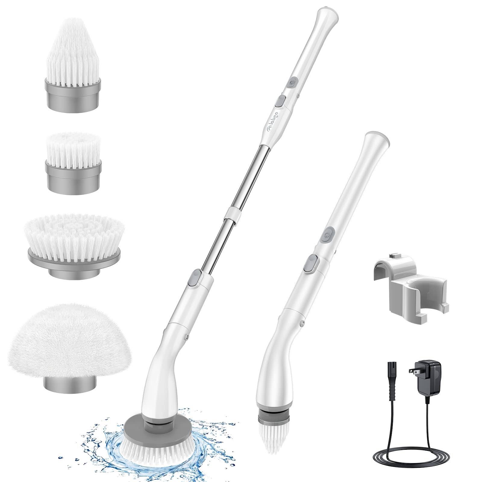 LABIGO Electric Spin Scrubber LA1 Pro, Cordless Spin Scrubber with 4 Replaceable Brush Heads and Adjustable Extension Handle, Power Cleaning Brush for