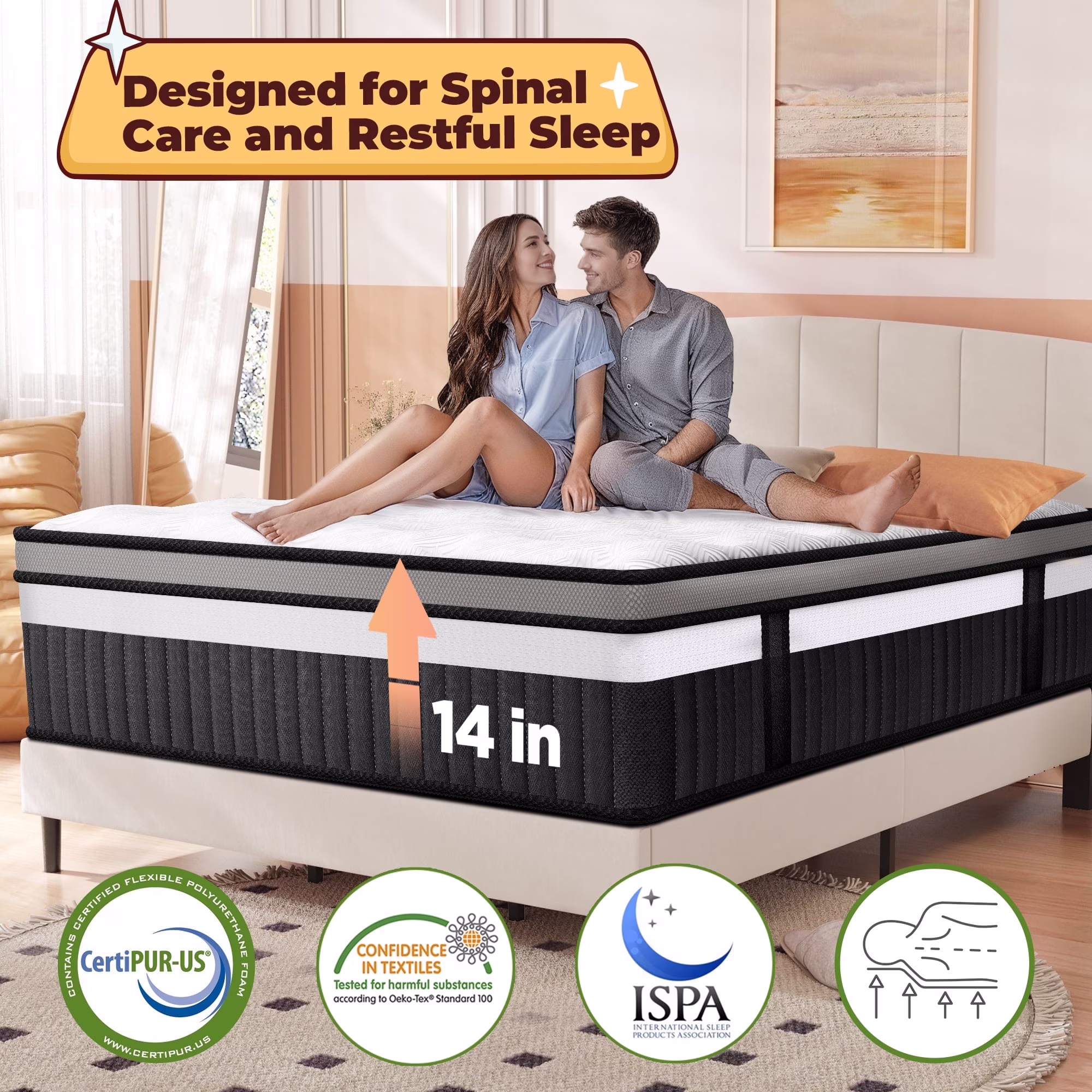 King Mattress, 14 Inch Gel Memory Foam Hybrid Mattress in a Box, Cooling Breathable Design, Zoned Pressure Relief, Medium Firm Feel, CertiPUR-US Certified(King)