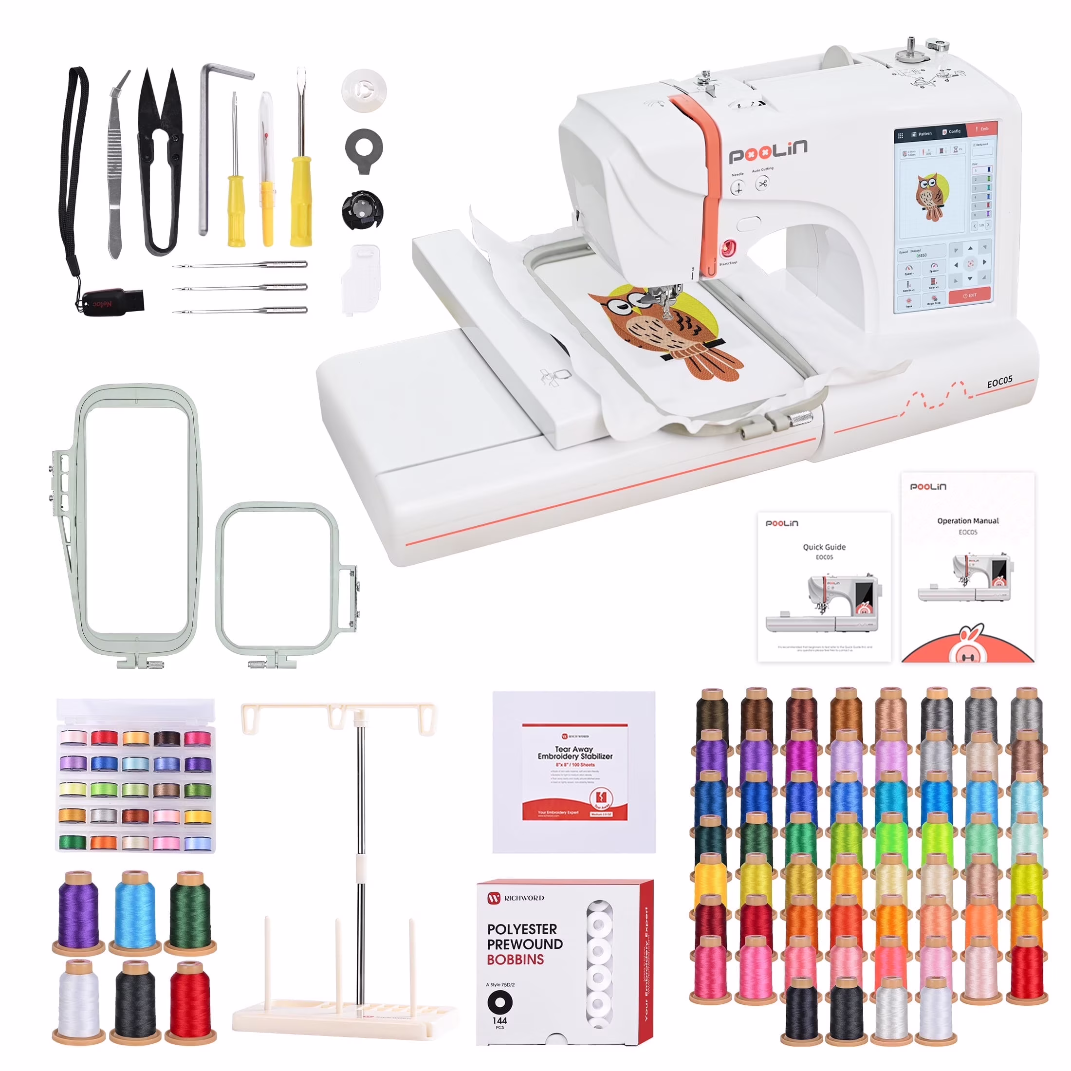 EOC05 Embroidery Machine 4x9.25" Area, 7" Touch Screen with kit(EOC05) - Image 5