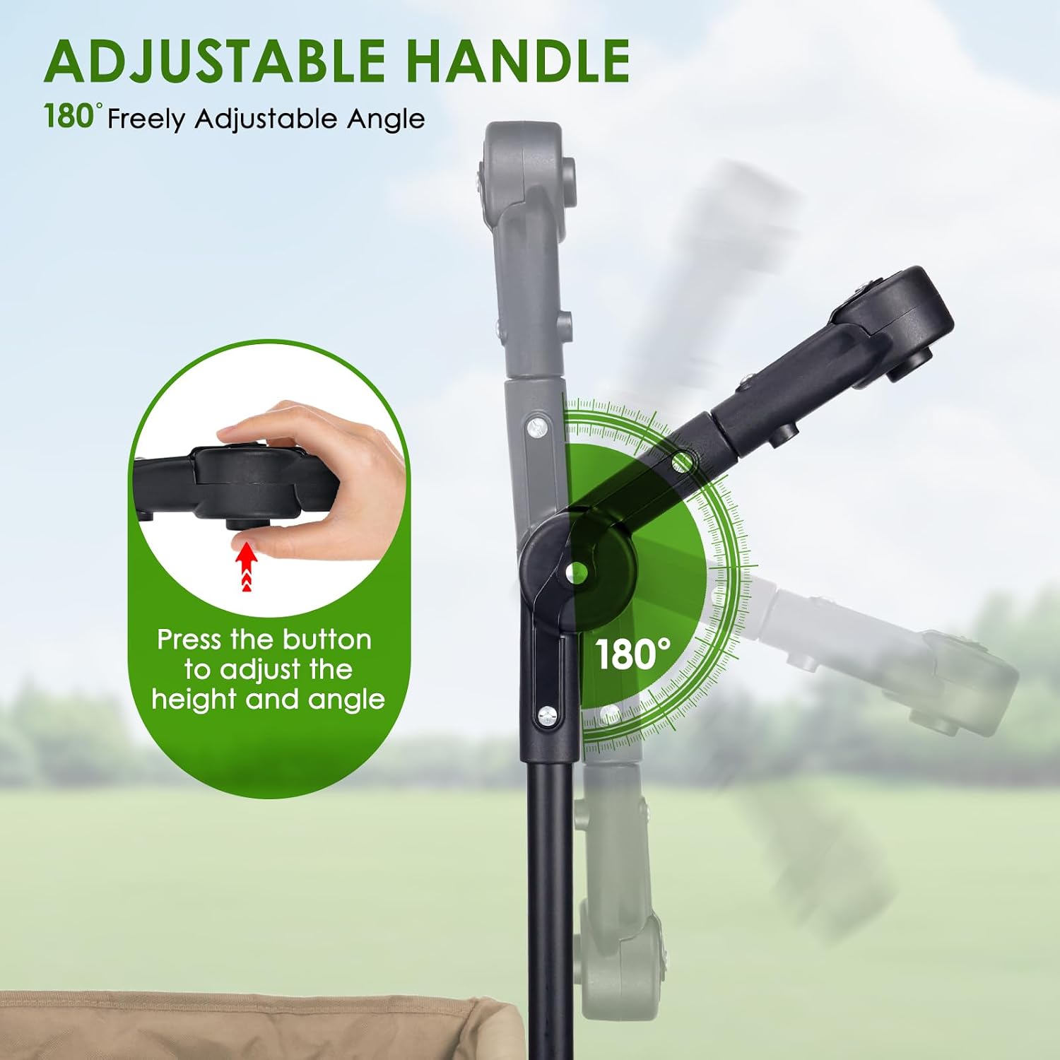 Wagon Push Handle with Hook and Loop Strips, Fits Round/Square Frame Wagons