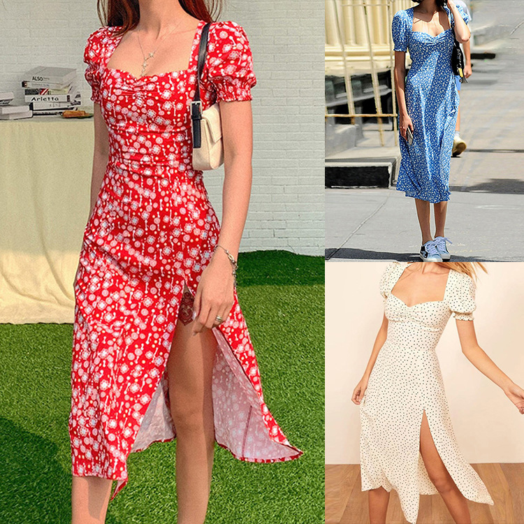 Robe portefeuille à imprimé floral frais et doux, fendue à la taille et à la poitrine