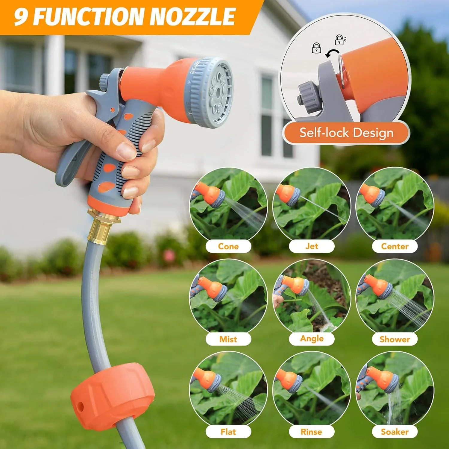 Telyswee Retractable Hose Reel 100 ft x 5/8 inch, 180�� Swivel Bracket Wall-Mounted, Garden Water Hose Reel with 9-Pattern Nozzle, Automatic Rewind, Lock at Any Length, and Slow Return System