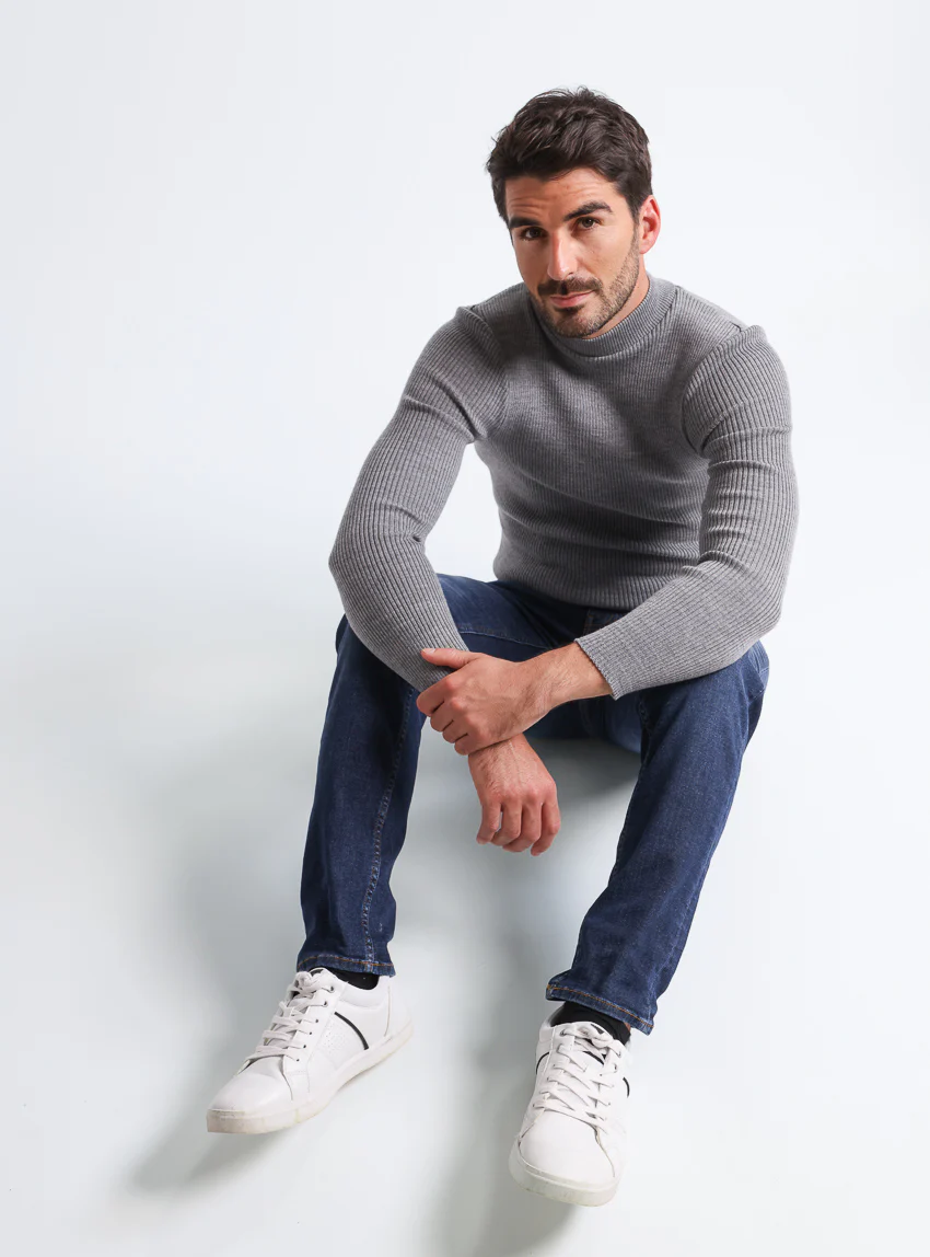 Pull homme 100% laine mérinos gris léger