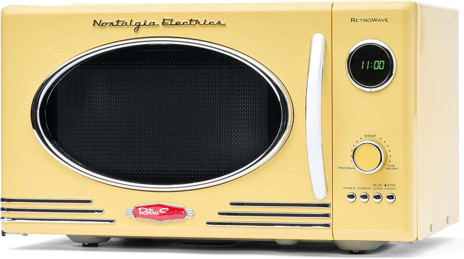 Nostalgia Retro Microwave - Countertop Microwave Oven - Includes 12 Pre-Programmed Settings and Digital Clock - 0.9 CU Ft- 800 Watts - Yellow
