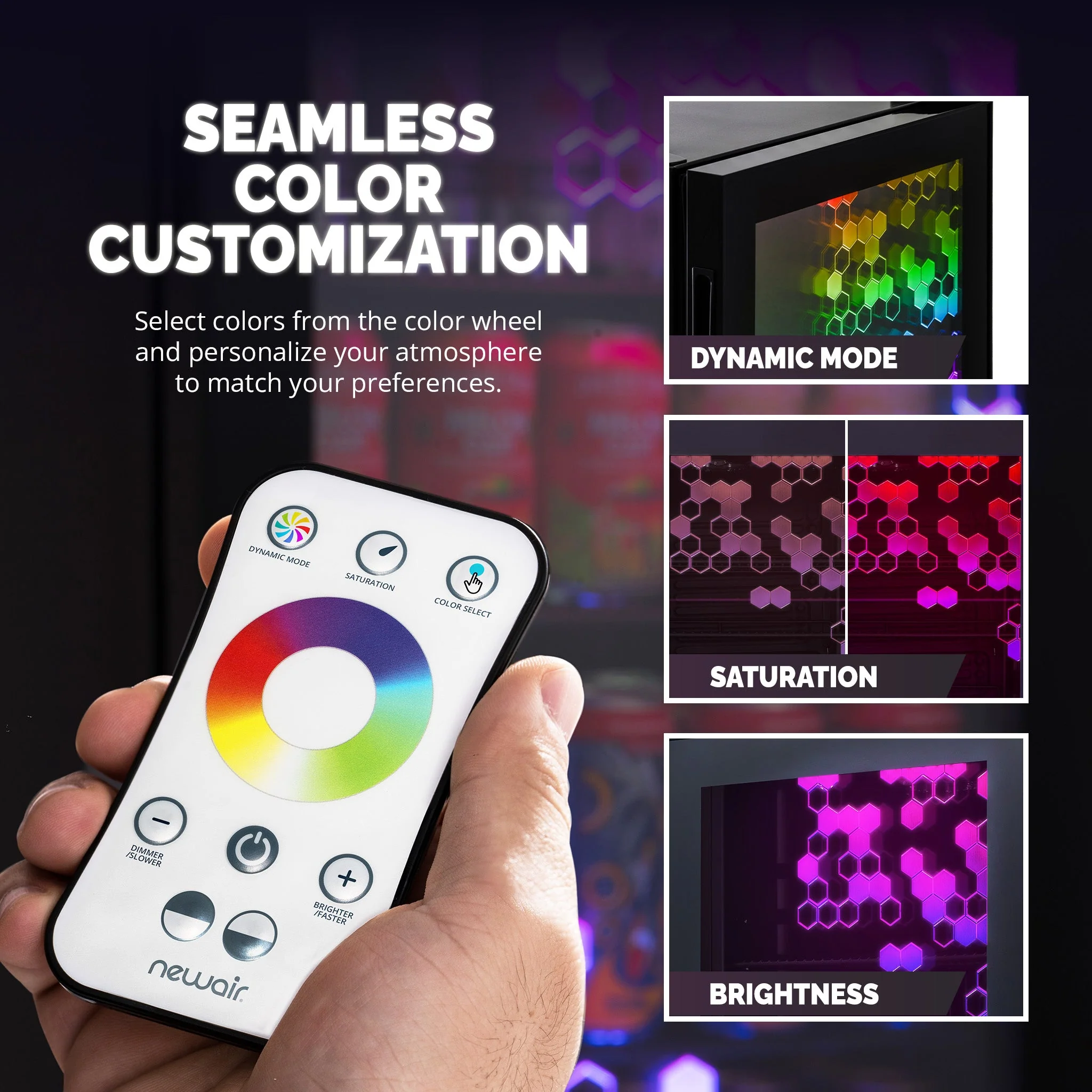 Newair Prismatic Series Beverage Fridge with RGB HexaColor LED Lights