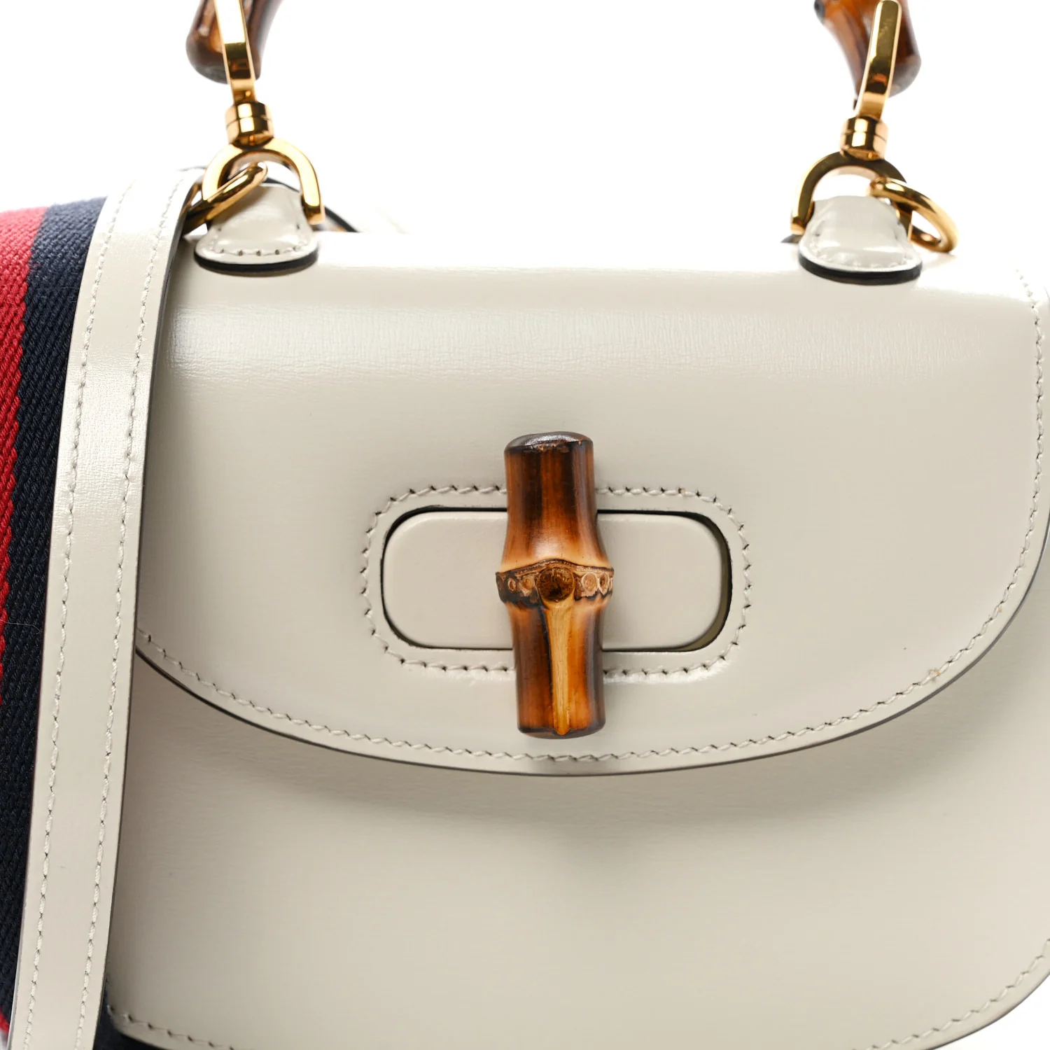 Boarded Dyana Lux Calfskin Web Mini Bamboo 1947 Top Handle Bag Mystic White