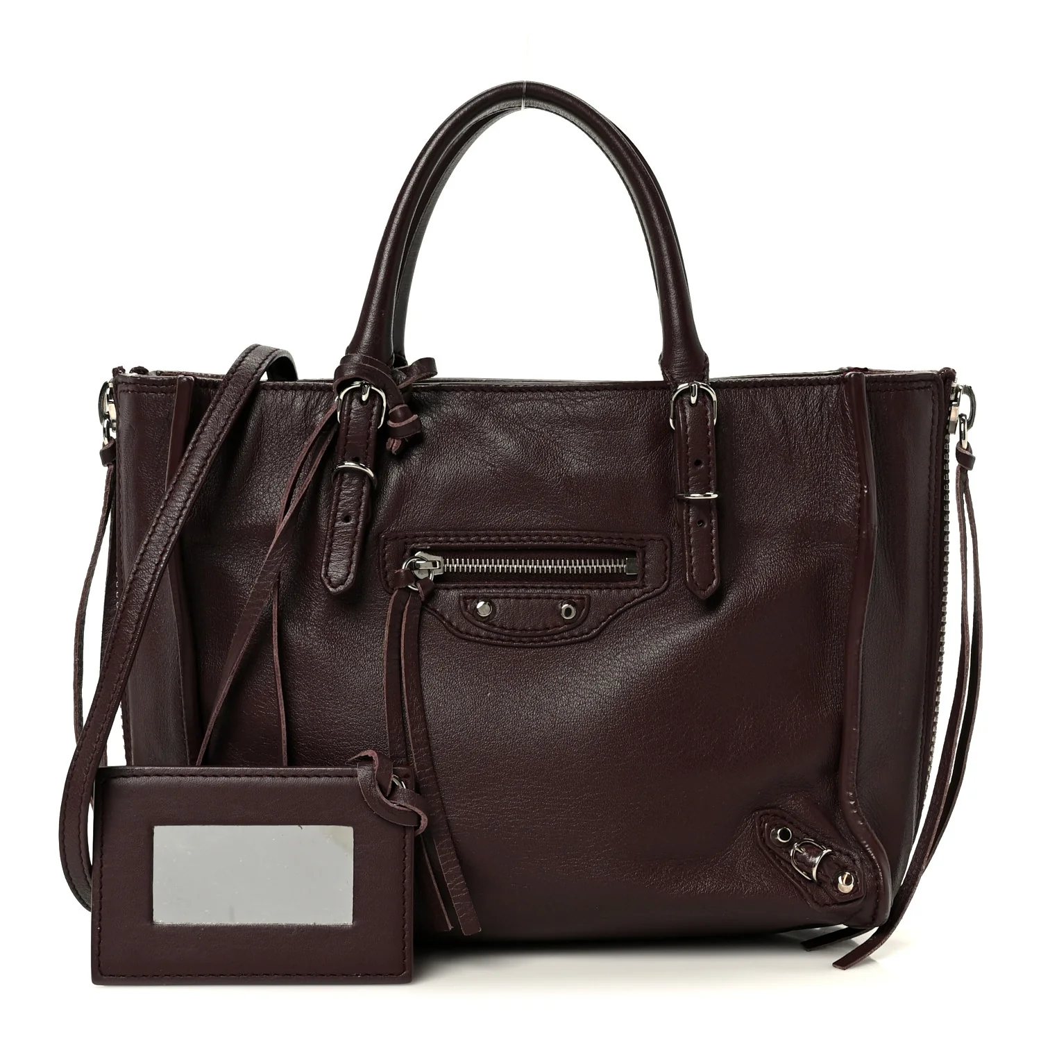 Calfskin Papier Mini A4 Zip Around Tote Rouge Aubergine