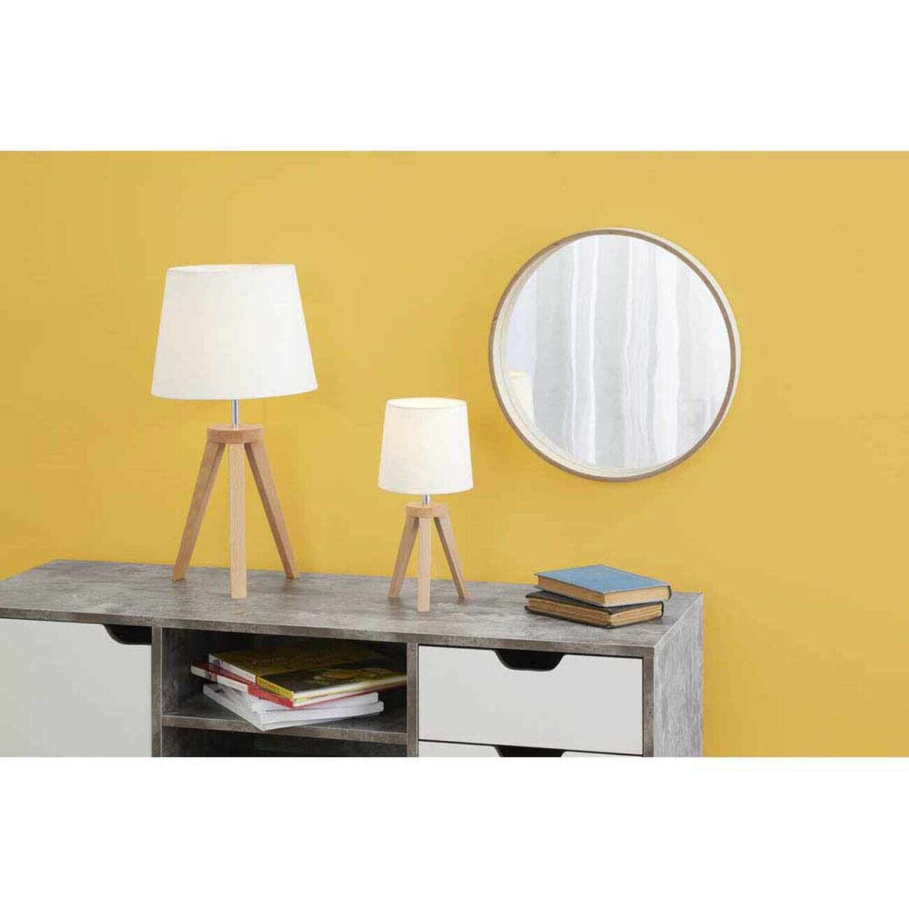 Lampe trépied à poser en bois