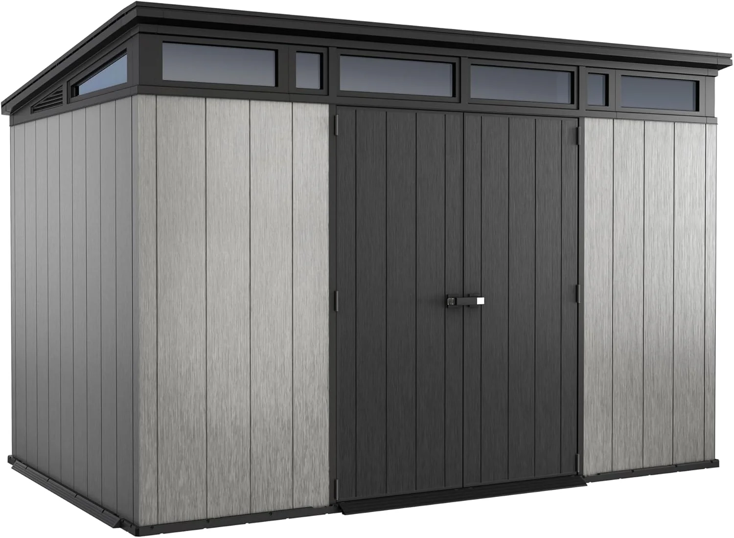 Keter Artisan 11x7 Modern Resin Outdoor Storage Shed Kit-Perfect to Store Patio Furniture. Garden Tools Bike Accessories. Beach Chairs and Lawn Mower. Grey & Black