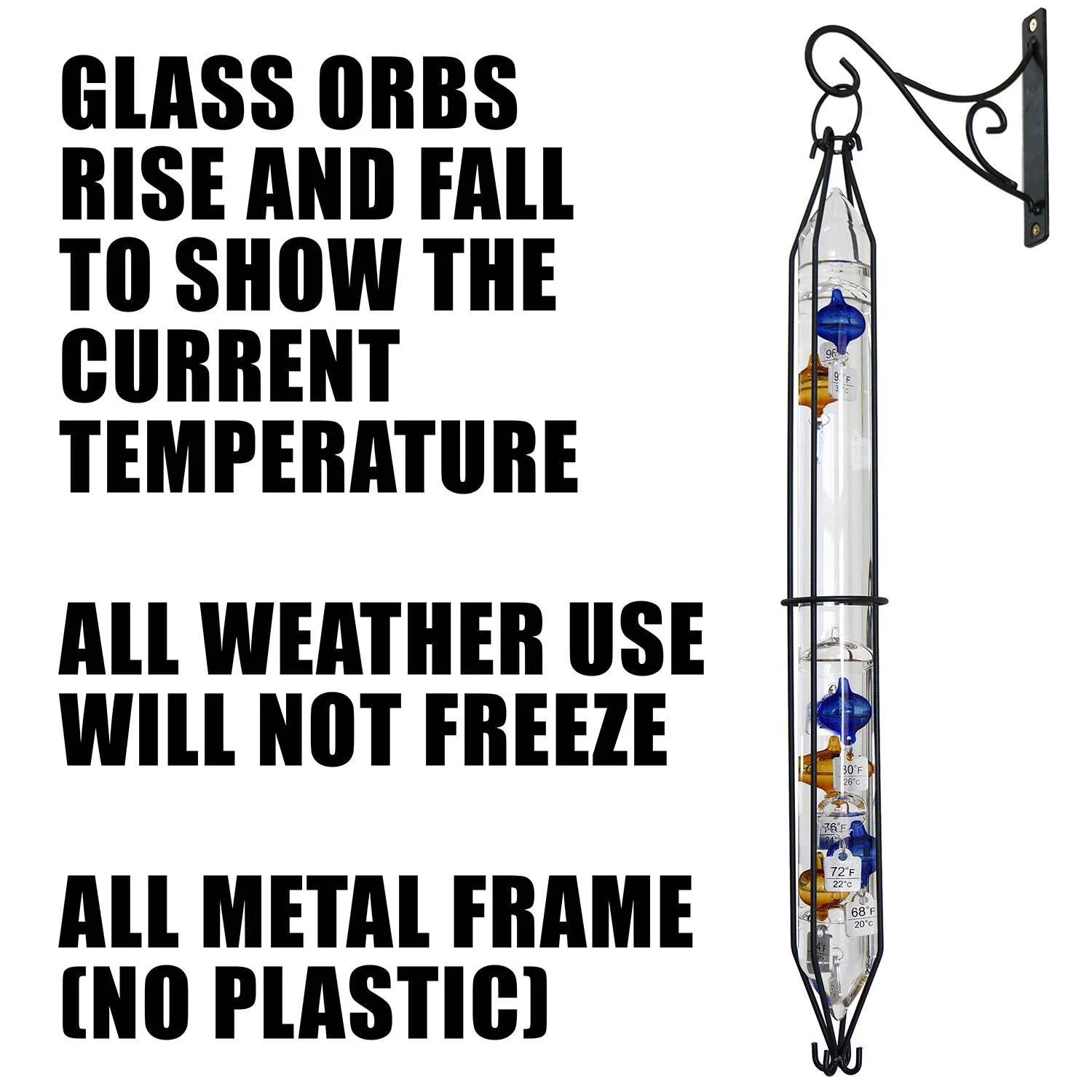 Outdoor Hanging Galileo Thermometer, Colored Glass Orbs with Free Bracket - Image 6