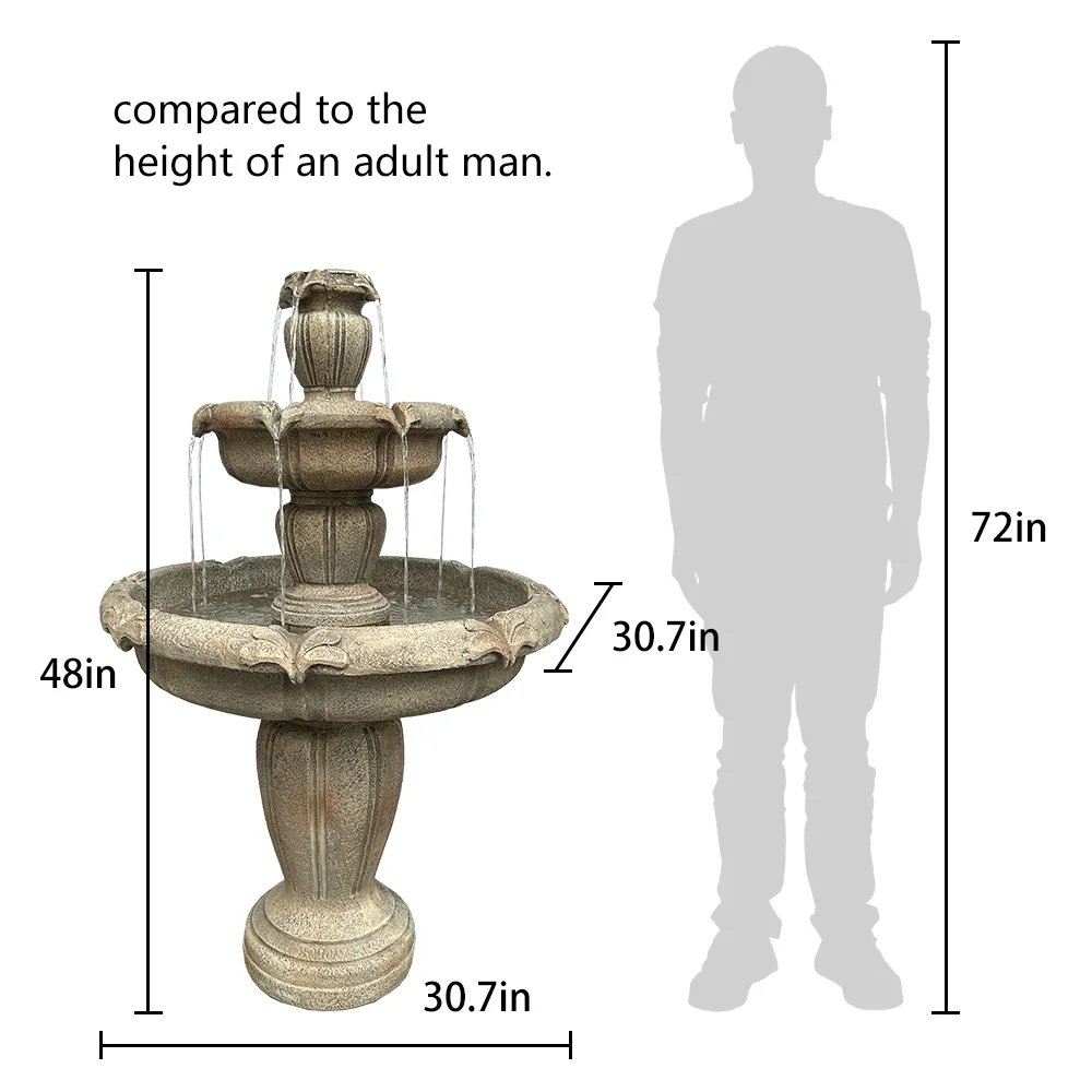 Indoor/Outdoor 3-Tiers Concrete Floor Water Fountain with Electric Pump for Patio Lawn Home Decor - Image 9