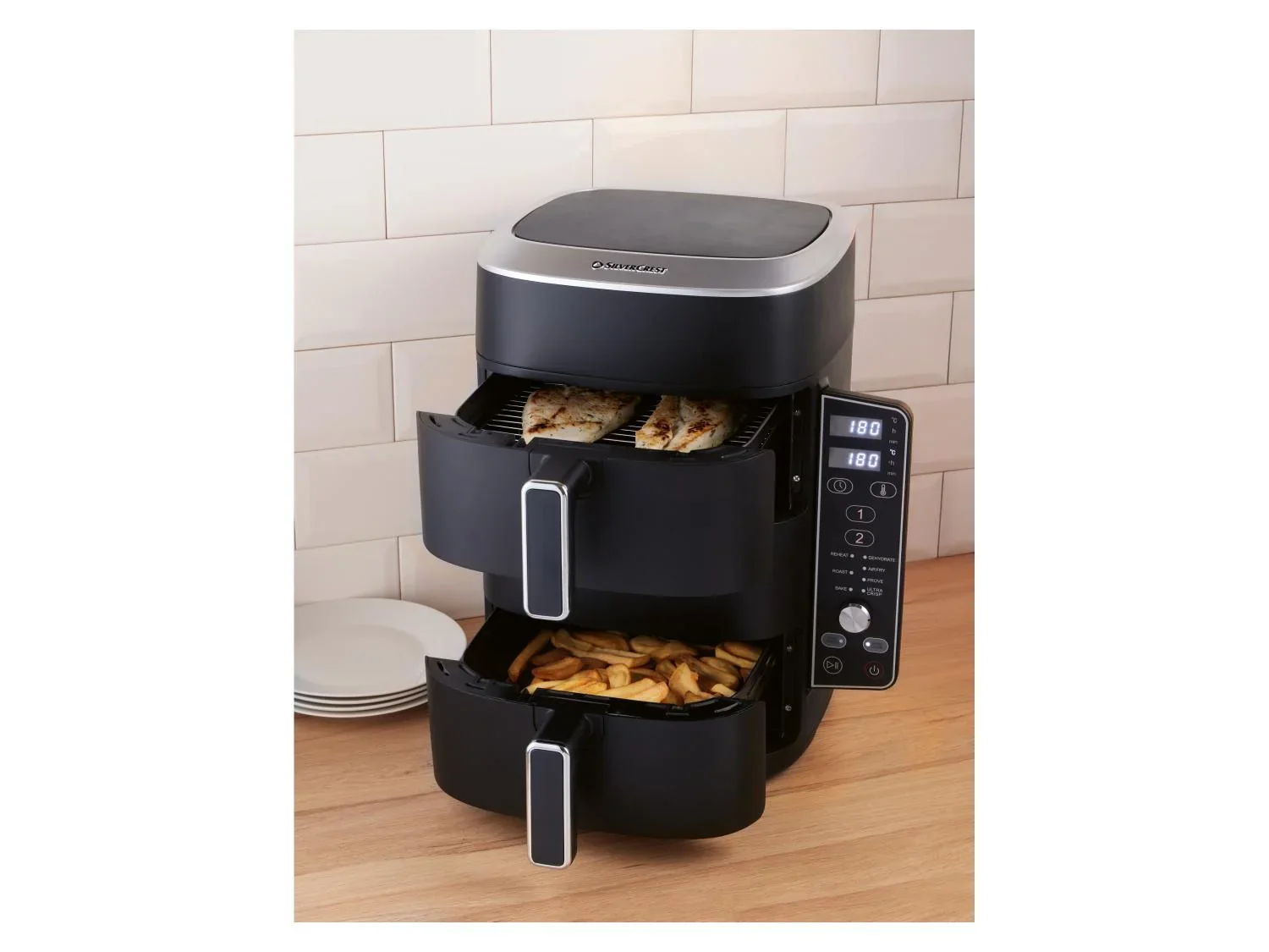 SILVERCREST Friteuse  air chaud 2 zones superposes, 9,5 l