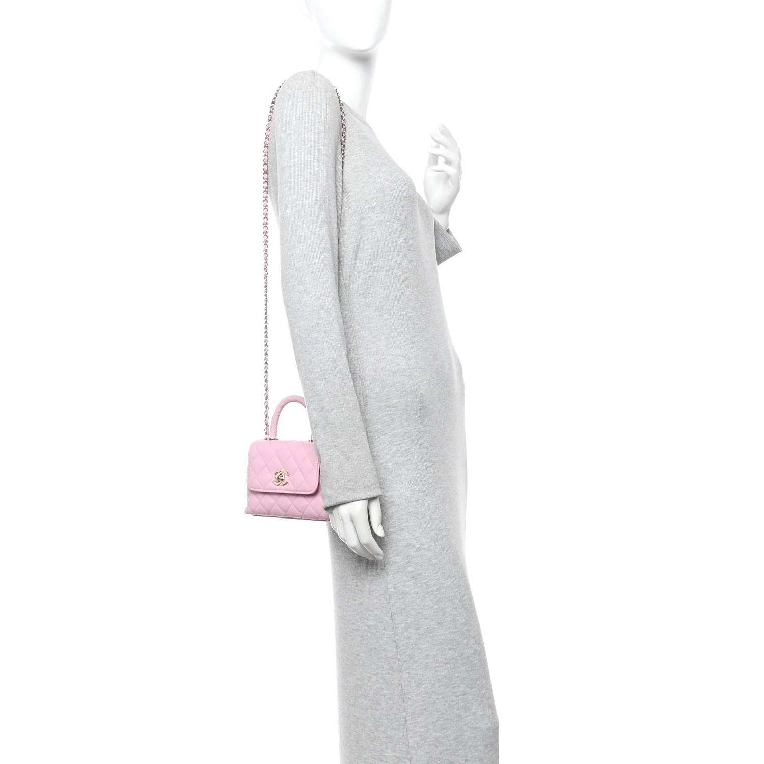 Caviar Quilted Coco Handle Clutch With Chain Pink