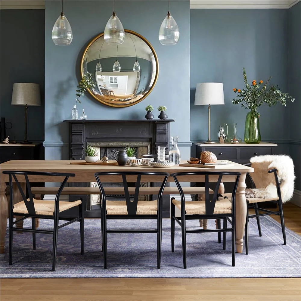 Modern Weave Y-Shaped Dining Chair with Solid Metal Frame, Black(Black) - Image 2
