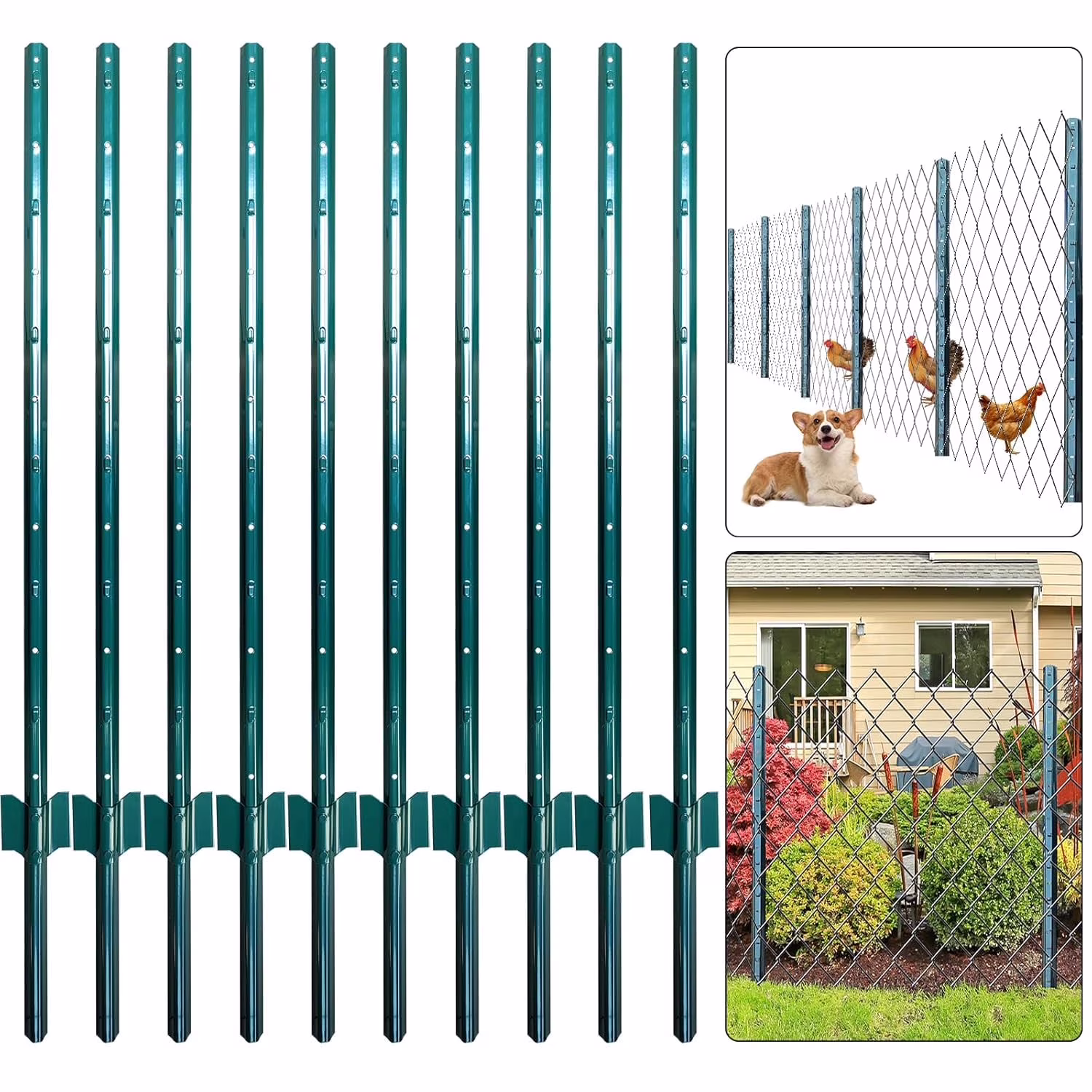 Metal Fence Posts, 4 Feet, Pack of 10, U-Channel Steel Fence Poles for Garden Wire Mesh and Signs