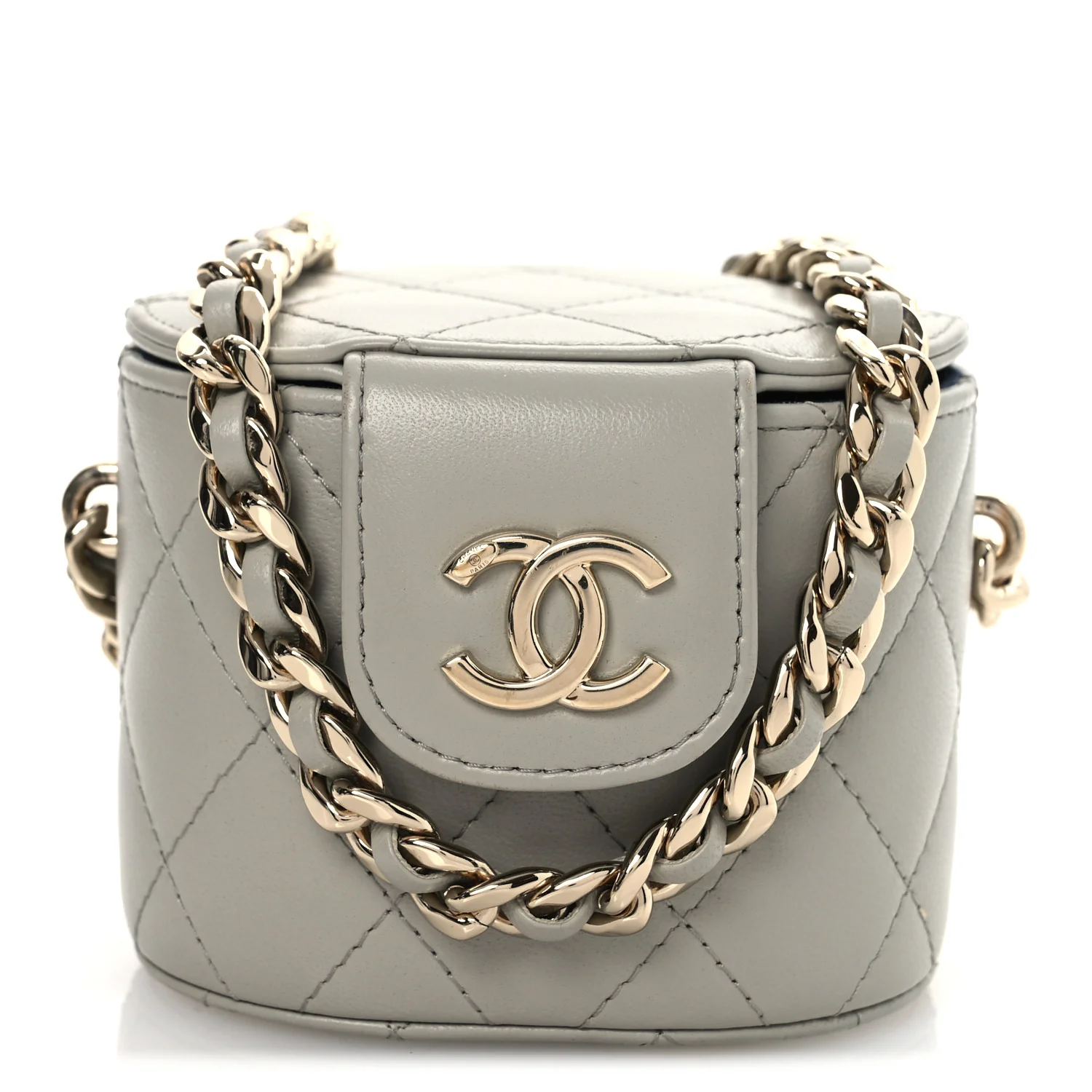 Lambskin Quilted Mini Vanity Case With Chain Grey