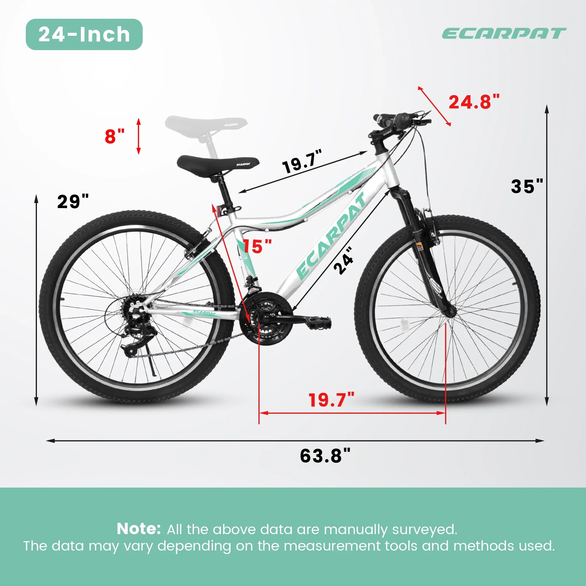 24“/26 Mountain Bike for Women - 21-Speed, Dual Disc Brakes, Front Suspension, All-Terrain Tires, 85% Pre-Assembled Carbon Steel Frame Bicycle