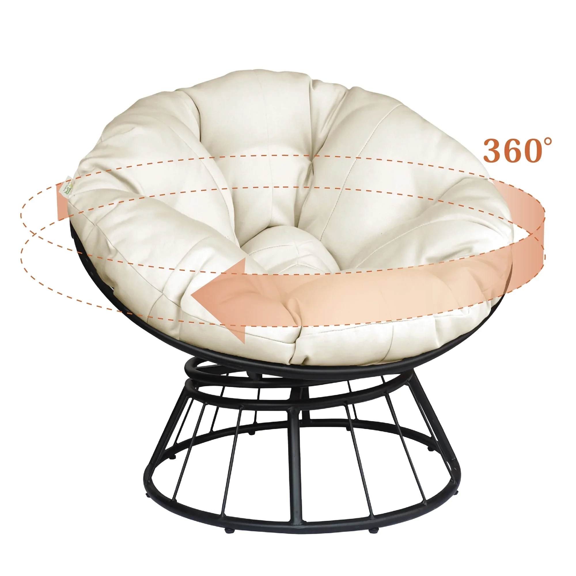 Arttoreal Outside 360-Degree Swivel Papasan Chair with Cushion, for Garden, Balcony, Home, Beige