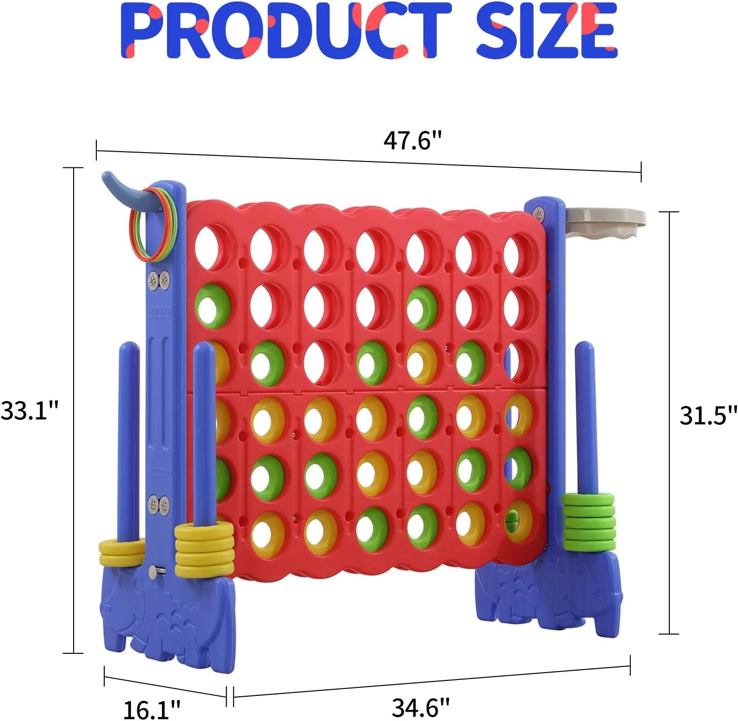 Giant 3-in-1 4-in-a-Row Game Set with Basketball Hoop, Ring Toss and Carry Bag