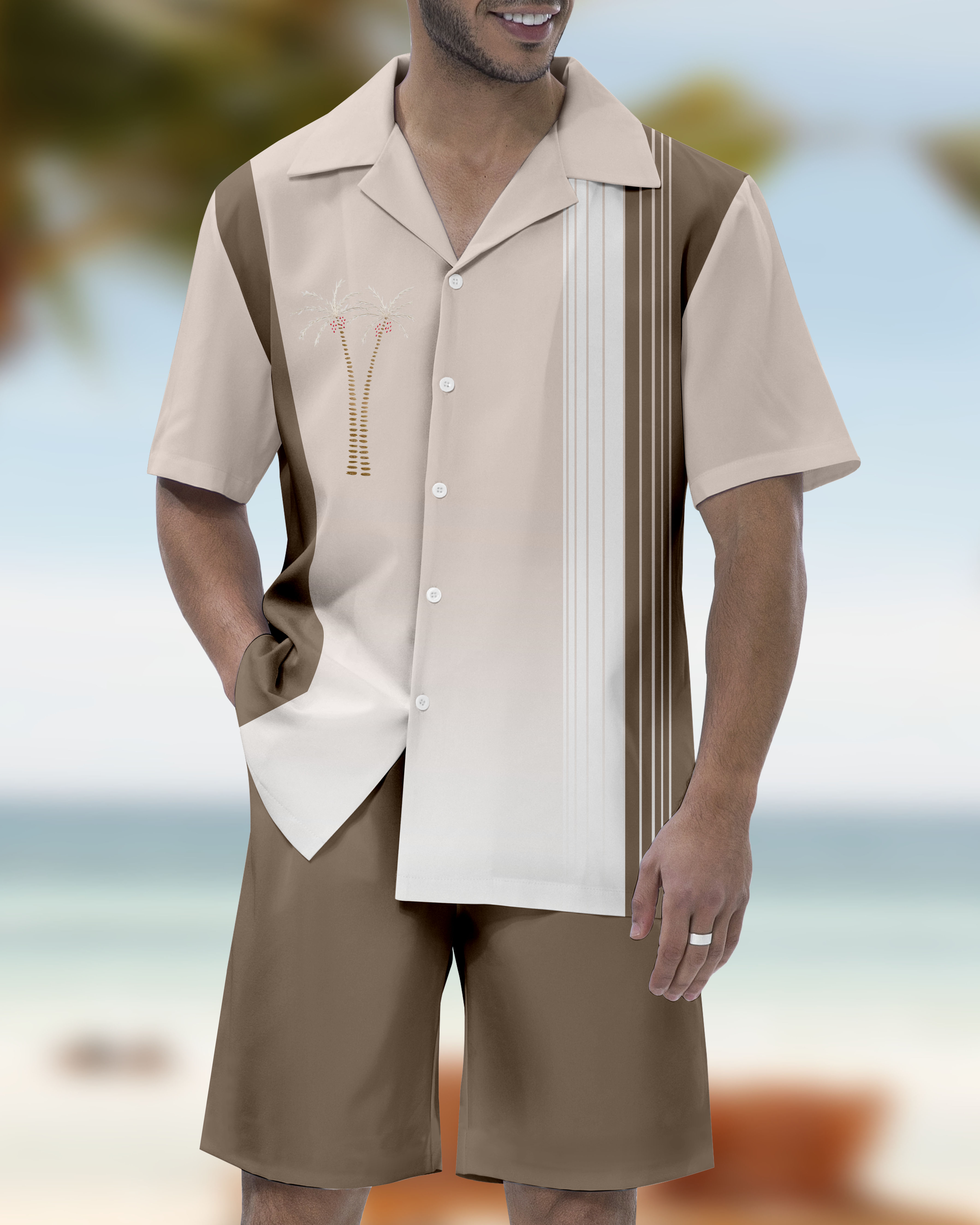Ensemble chemise à manches courtes pour homme, motif tête de perroquet, col cubain hawaïen, réf. 058