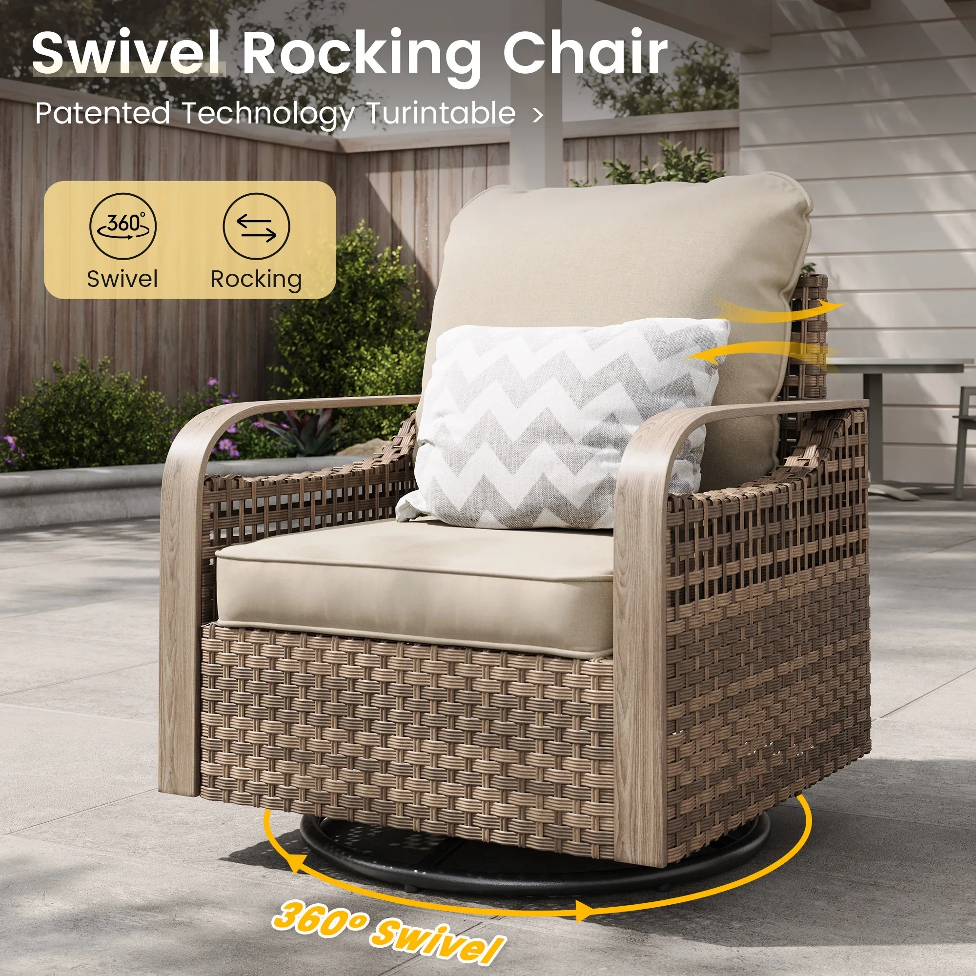 ELPOSUN L Shaped Conversation Sectional Sofa Set with Coffee Table, 5 Pieces Patio Furniture Seating Group with Side Table for Backyard Garden, Beige Grey