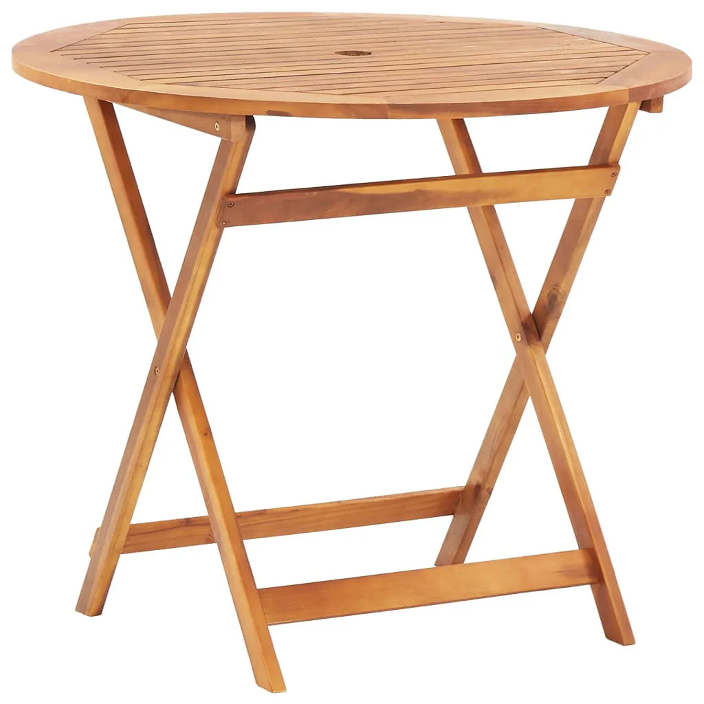 Topcobe 35.4 x 29.5 Solid Acacia Wood Bistro Table with A Umbrella Hole for Garden Patio, Brown