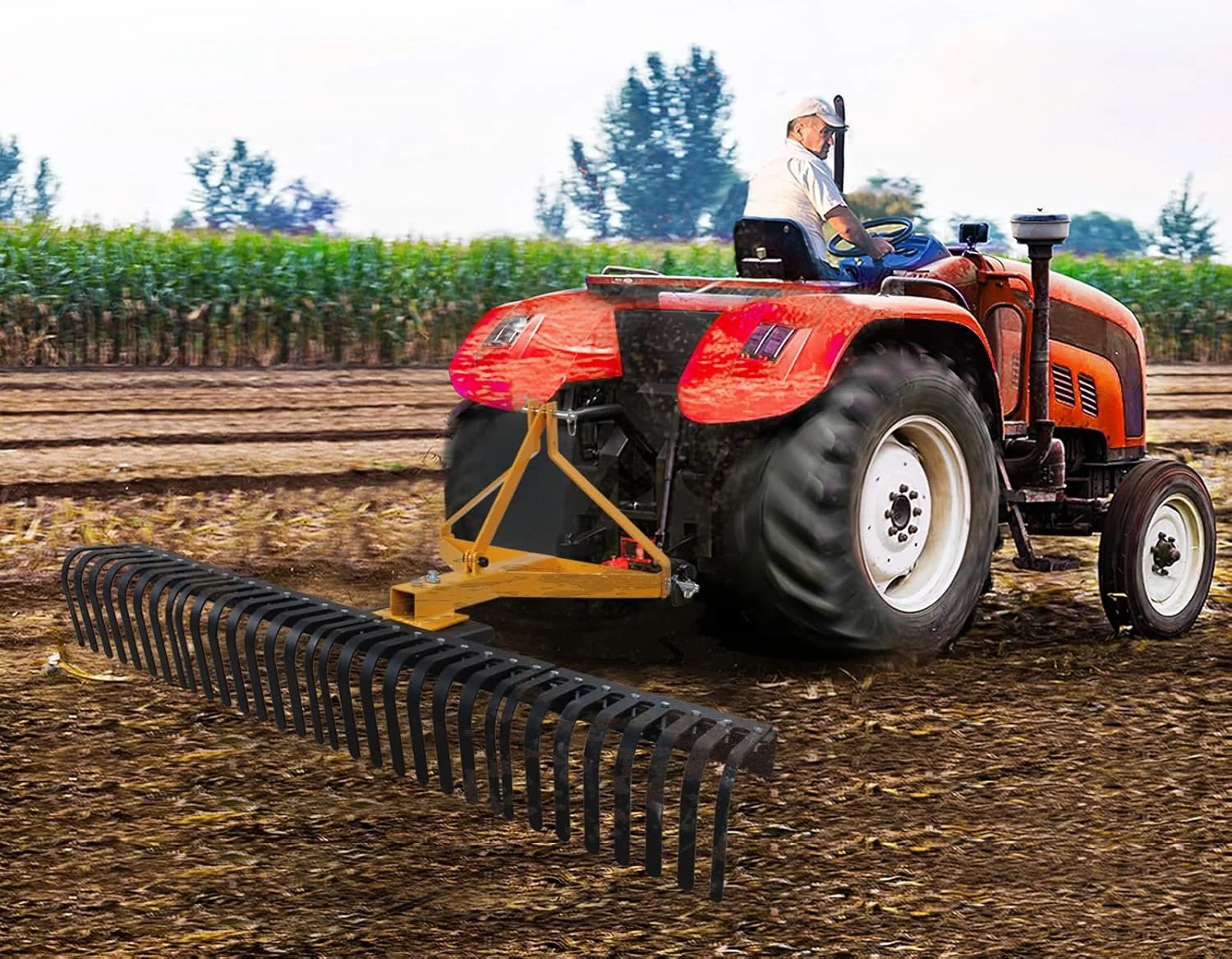 Landscape Rock Rake, 3 Point Attach 5 FT Tow Behind Tractor Rotatable Rake Fits Category 1 Hookup, Tow Behind Garden Tool, Landscaper, and Grass Comb(�ڻ�ɫ) Image 6