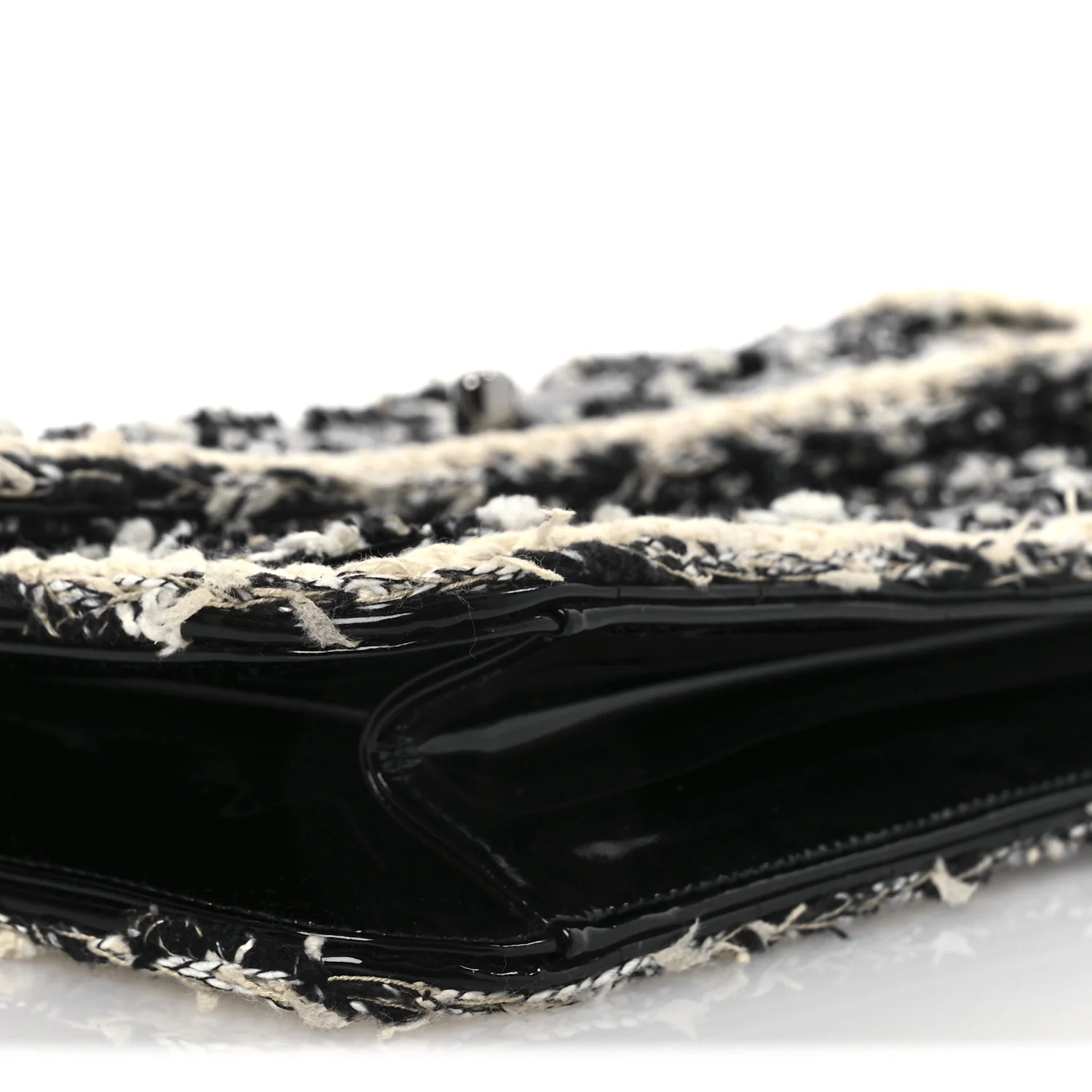 Tweed Patent Quilted Rectangular Flap Black White
