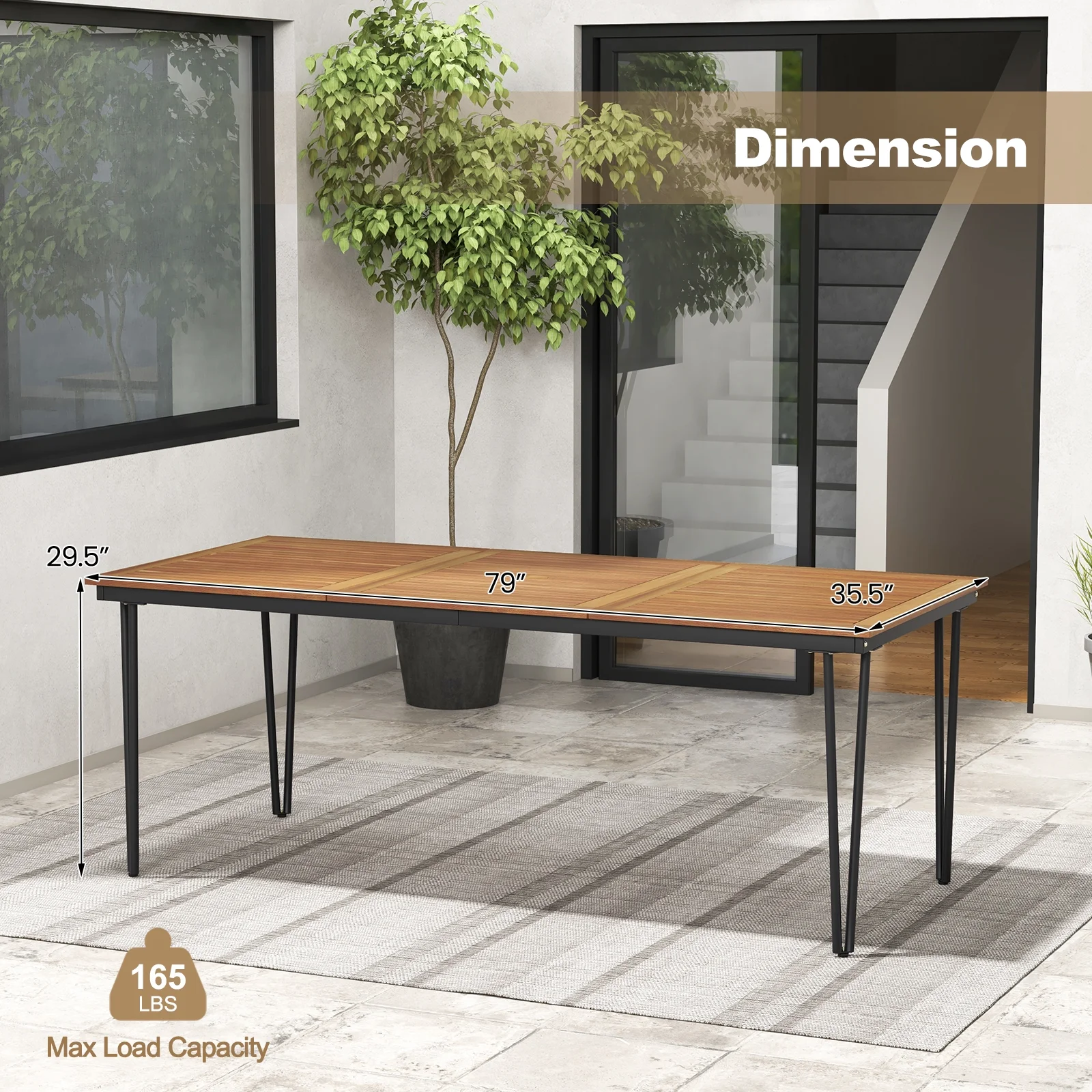 79" Outdoor Dining Table 8-Person Patio Table with 1.9" Umbrella Hole - Image 3