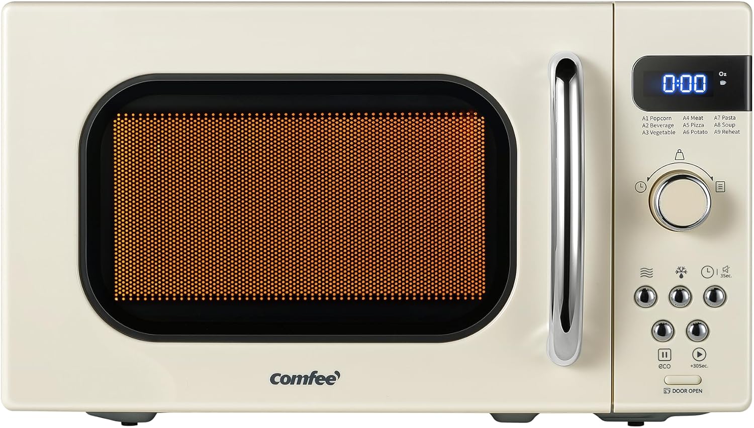 COMFEE' Countertop Microwave Oven, 0.7 Cu.Ft, 700W, Pearl White, ECO Mode