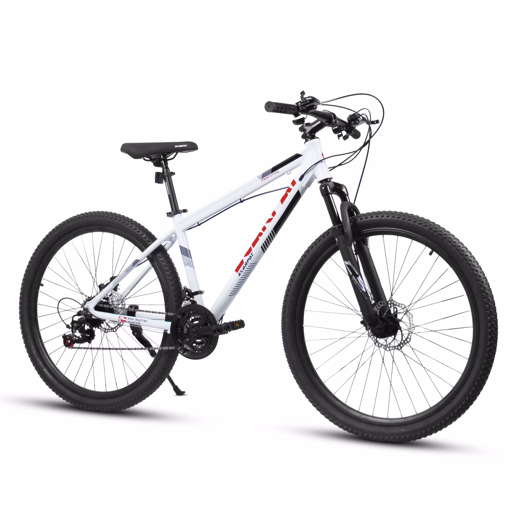 27" Mountain Bike, 21 Speed High Carbon Steel Frame Bicycle with Suspension Fork Disc Brake for Men Women, White