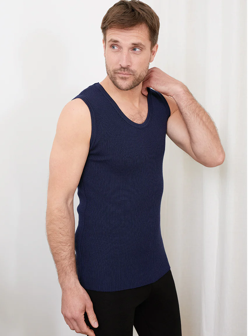 Débardeur thermique homme épais en laine bleu marine